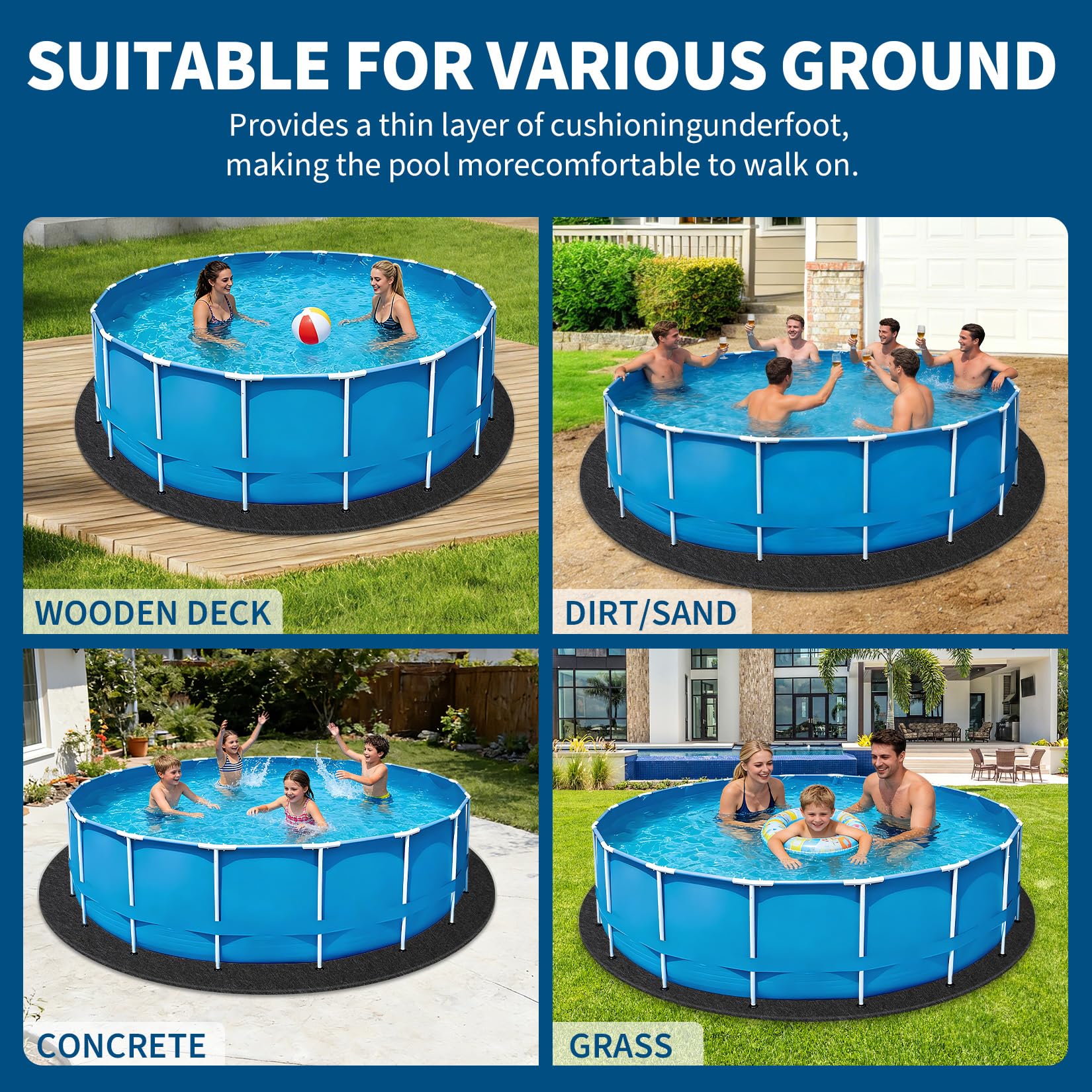 Garvee Tapis De Protection Géotextile Robuste pour Piscine Hors-Sol – Résistant Aux Perforations, écologique, Barrière Anti-Mauvaises Herbes, Prolonge La Durée De Vie du Liner – Forme : Rond, 4.57m - 3