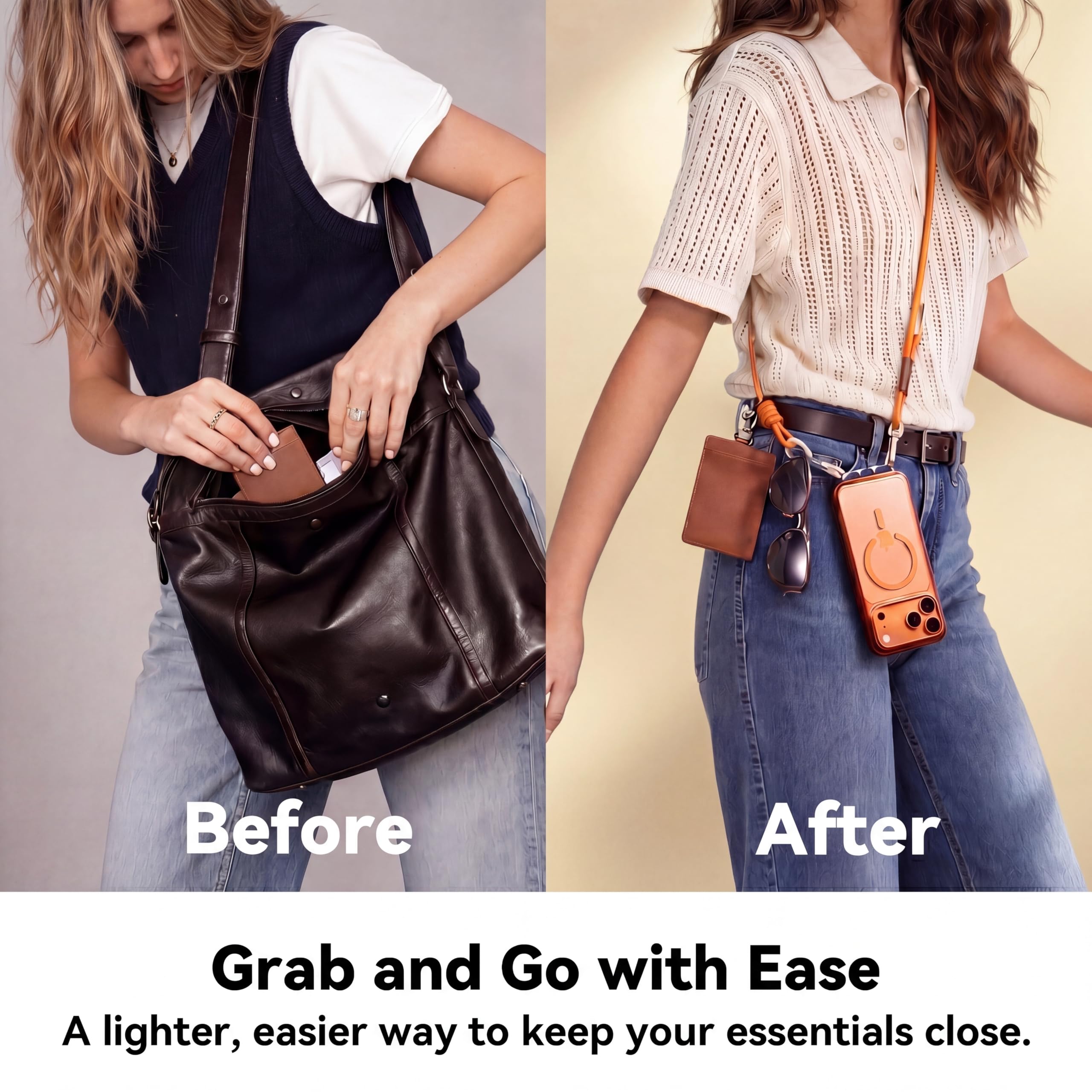 CASEKOO Linkoo iPhone 17 Pro Max Hülle mit Handykette, MagSafe Handyhülle mit ClipSafe Klapp-Clip + Luxury Handyband zum Umhängen, 3-in-1 Anti-Verlust Lanyard, Orange