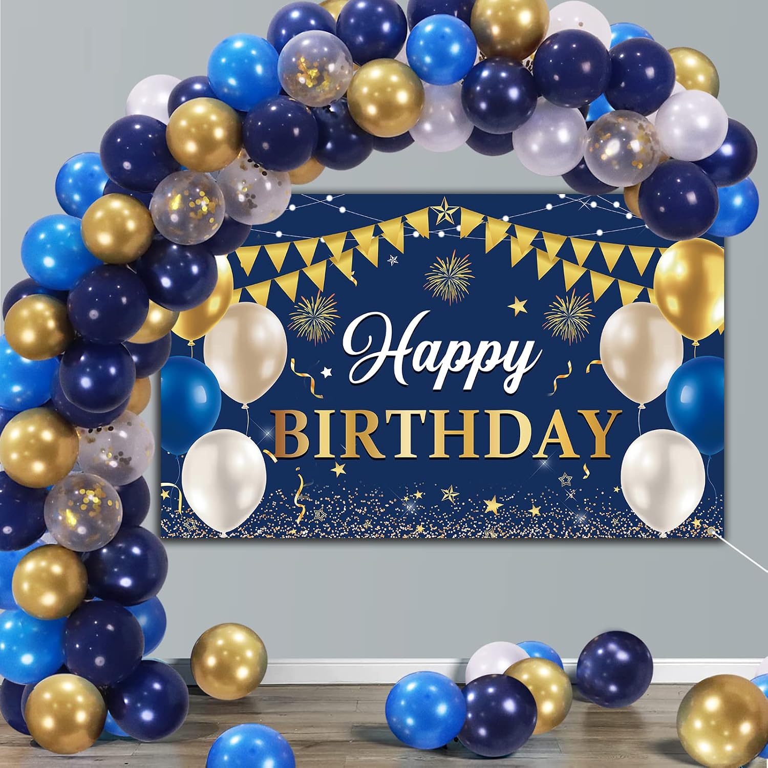 Amazon.com: Crenics Blue and Gold Birthday Party Decorations - Happy