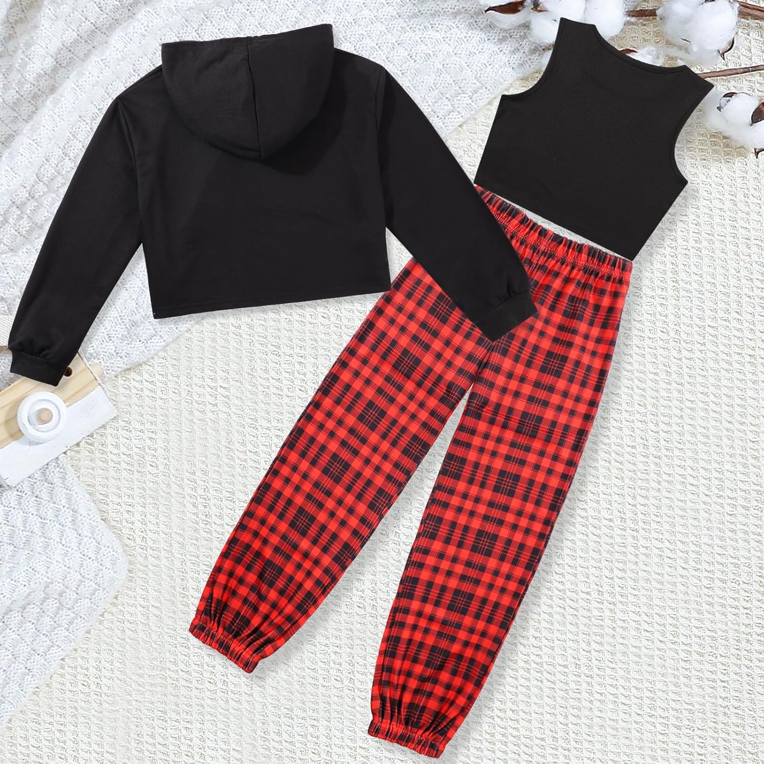 Zupora Girls 3 Piece Outfits Long Sleeve Hoodie Sweatshirt Crop Tank Sweatpants Set Athletic Sports Dance School 6-14 - Image 8