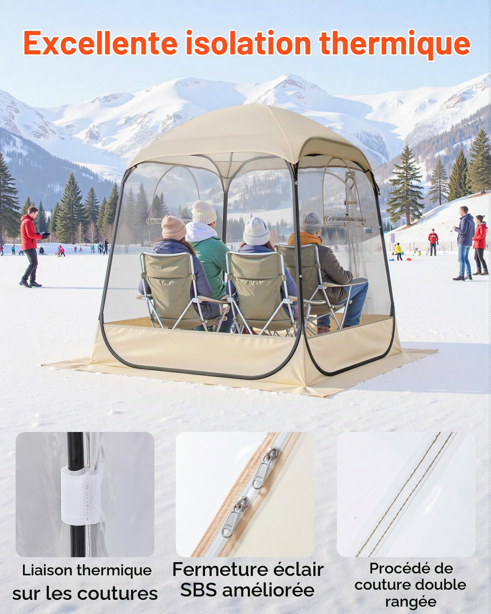 VEVOR Tente de Sport Transparente 160 x 160 cm Tente à Bulle Pop Up pour 2-4 Personnes, Abri d'Extérieur Vue Dégagée, avec Tapis de Sol, Couverture Supérieure, pour Événement Sportif, Pêche Plein Air