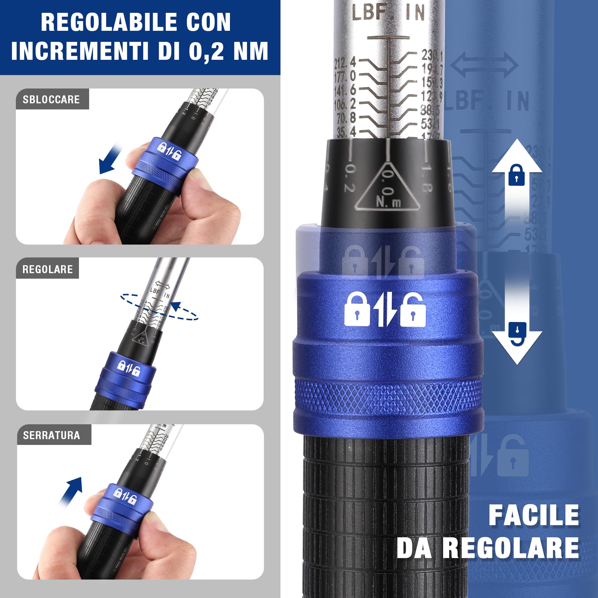 WORKPRO Chiave Dinamometrica da 1/4", Alta Precisione ±3%, 2-26 N·m, Set di Coppia da 14 Pezzi, Chiave a Cricchetto da 72 Denti, con Barra di Prolunga, per Auto, Bicicletta e Moto