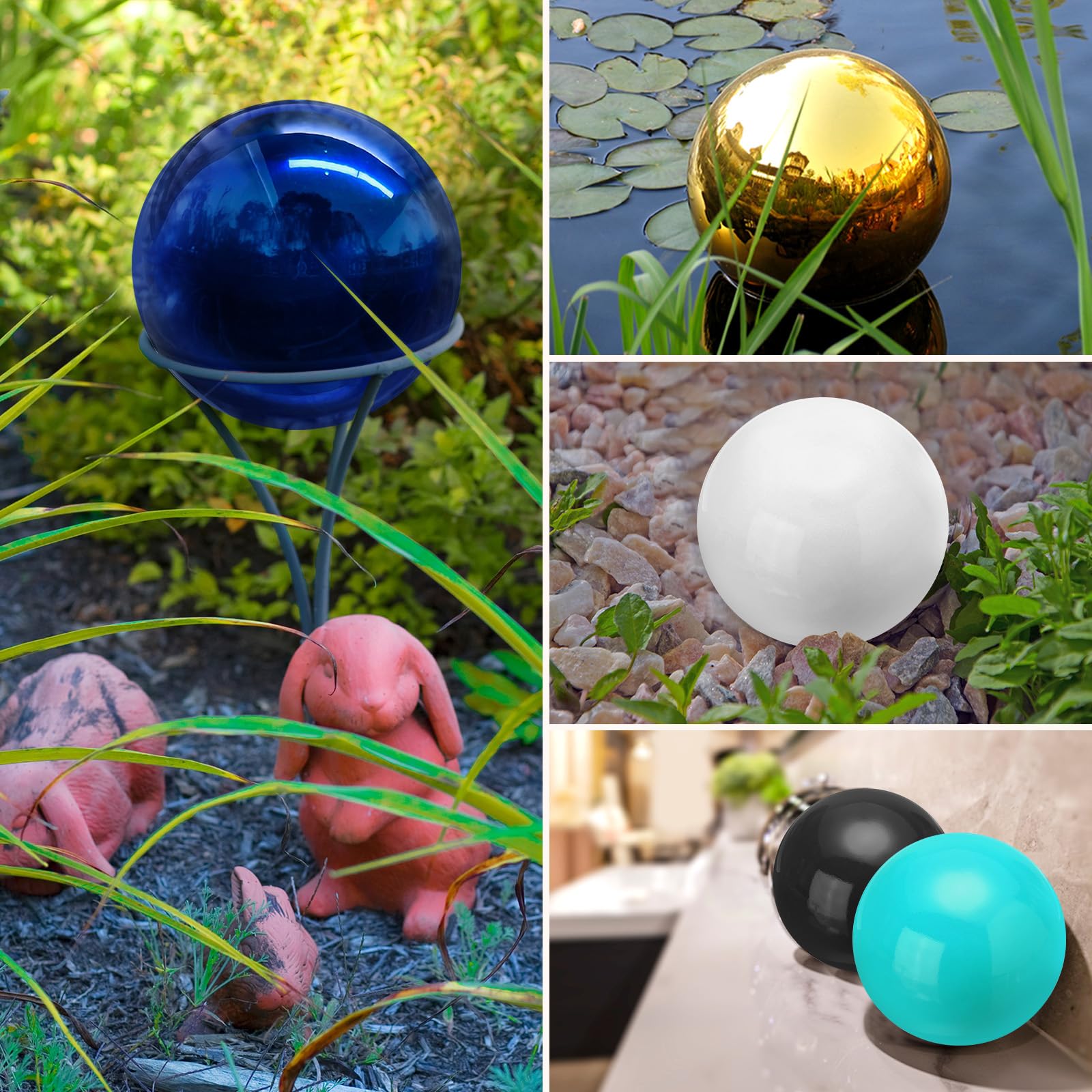 QUARKZMAN Boule de Décoration de Globe de Jardin 3,5 Pouces 90 mm Sphère Réfléchissante Polie, Boule de Jardin en Acier Inoxydable pour Décoration de Jardin à Domicile, Noir Brillant