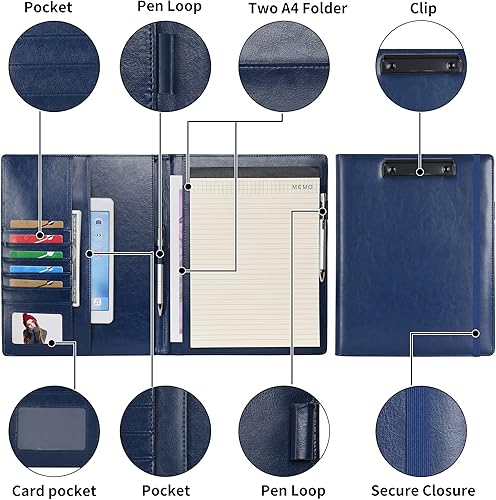 Miniatura 2 de Wonderpool Portapapeles de piel sintética A4, portapapeles, formularios, estuche para documentos, planificador de entrevistas, reuniones, escritura,