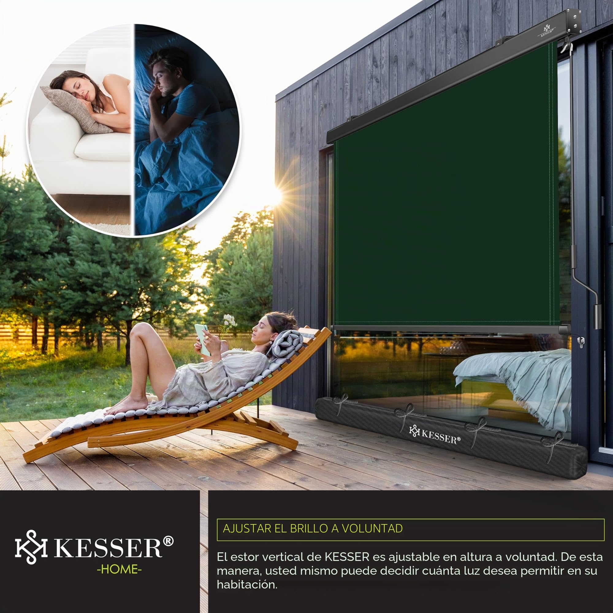 KESSER® Toldo vertical de 160 x 250 cm, con mecanismo de manivela, incluye kit de montaje y cubierta, protección solar con manivela para balcón y terraza