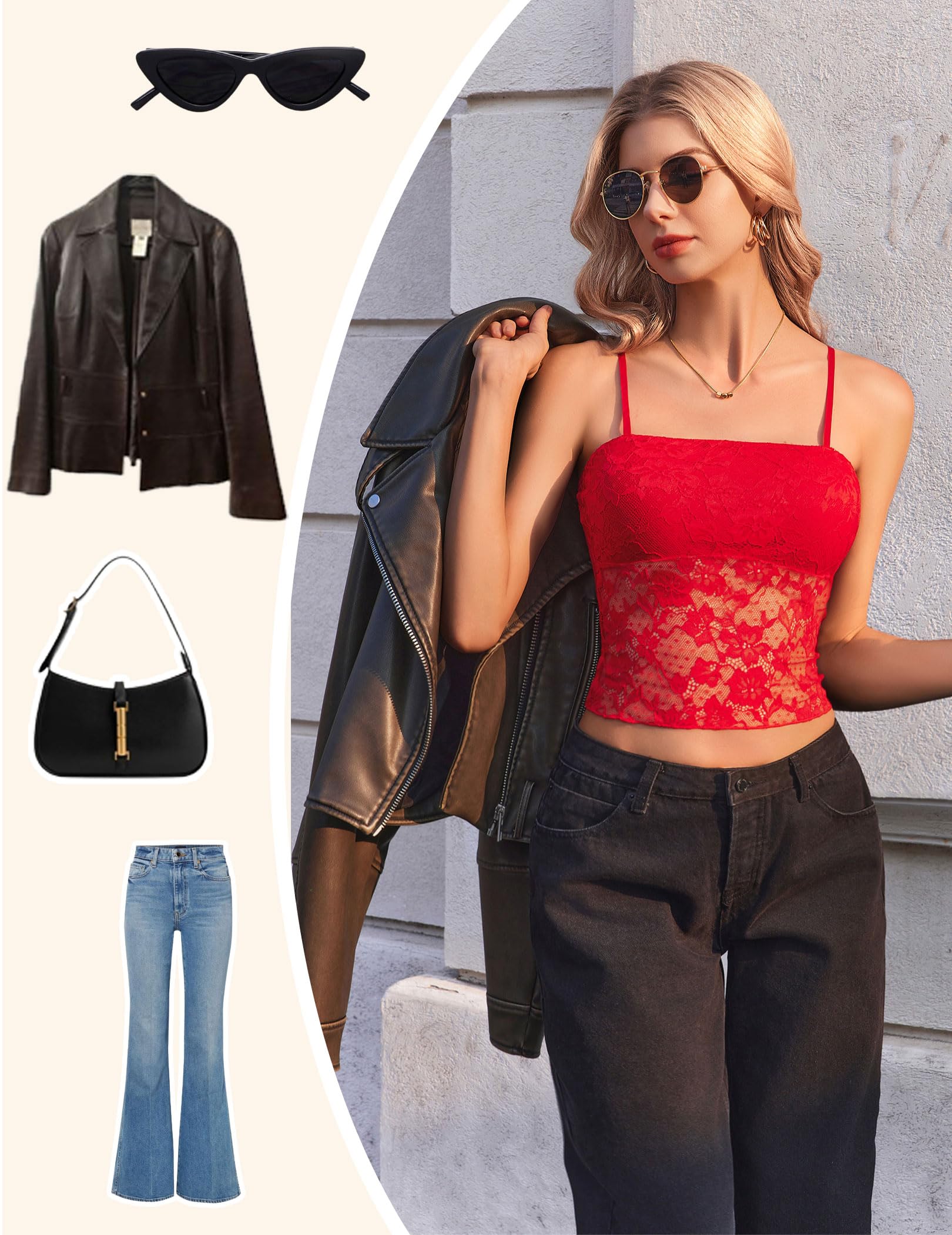 Avidlove Camisola de encaje para mujer, camiseta sin mangas sexy para salir a la moda Y2K, top corto de encaje para verano, tops de moda