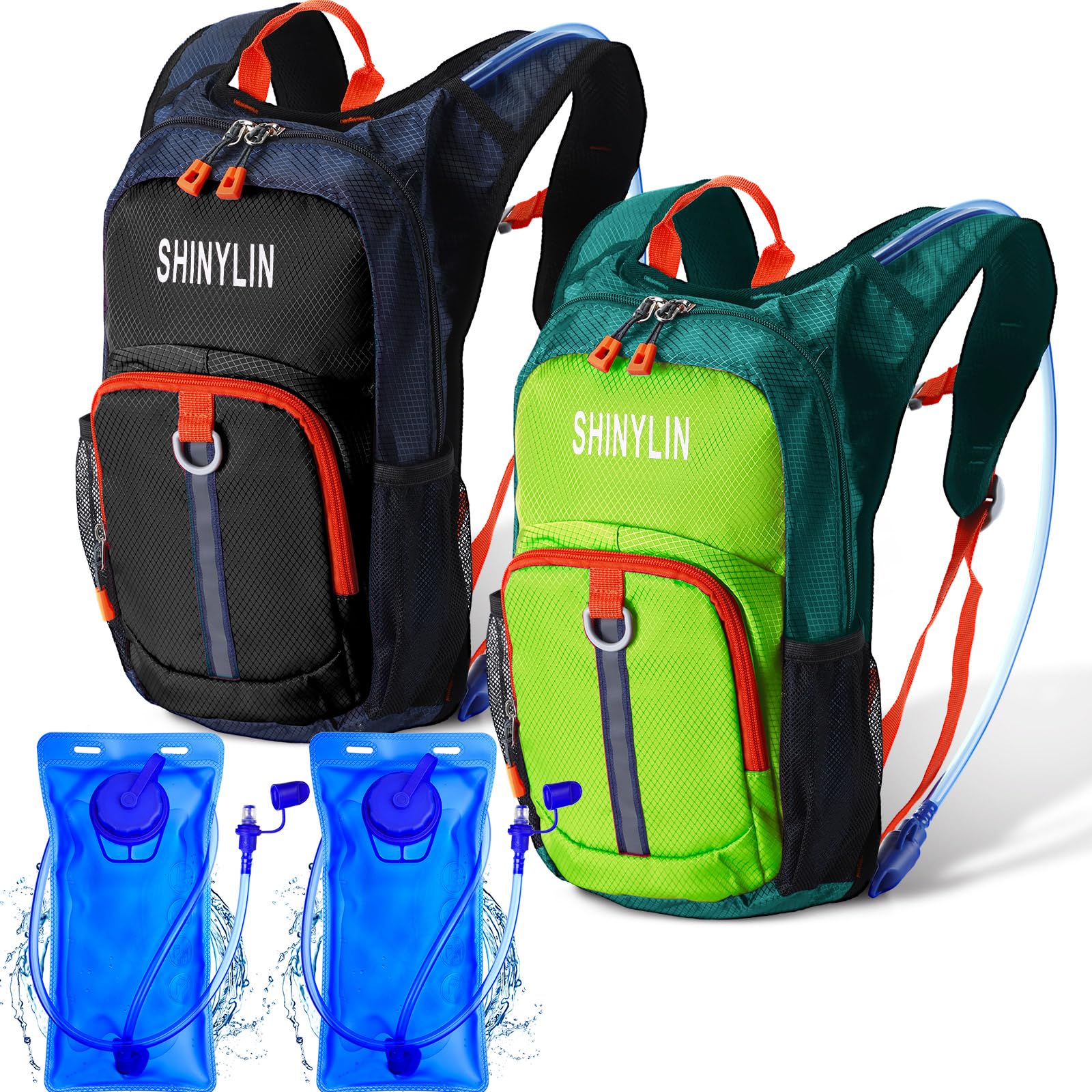 Shinylin 2 Stück Kinder Trinkrucksack mit 1,5 l Wasserblase, leichter Kinder-Wanderrucksack, Wasserrucksack für Jungen und Mädchen, Klettern, Laufen