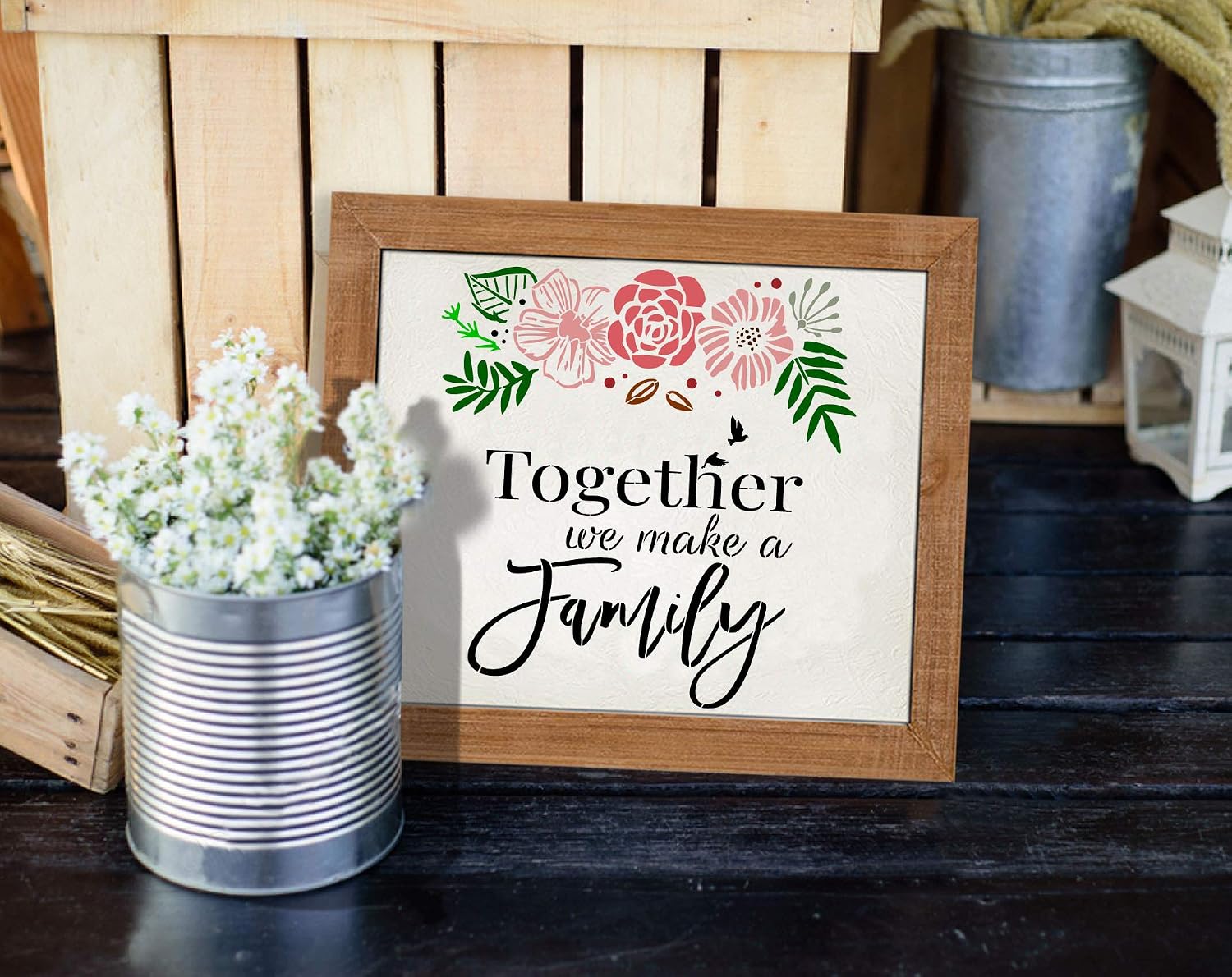GSS Designs 2 Pack Family Tree Flower Stencil (12x12 Inch) Family Together DIY Signs with Word Tree Flower Stencils for Painting on Wood, Wall Art, DIY Home Decor (SL-088)