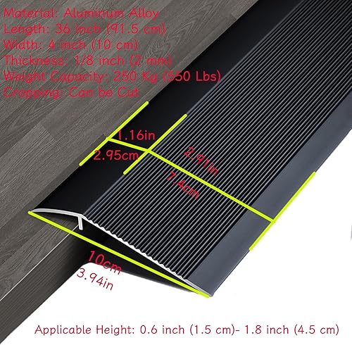 Miniatura 9 de Rampa de umbral de puerta, tira de transición de piso, umbrales interiores de metal para puertas, borde de puerta negro mate para suelos de vinilo