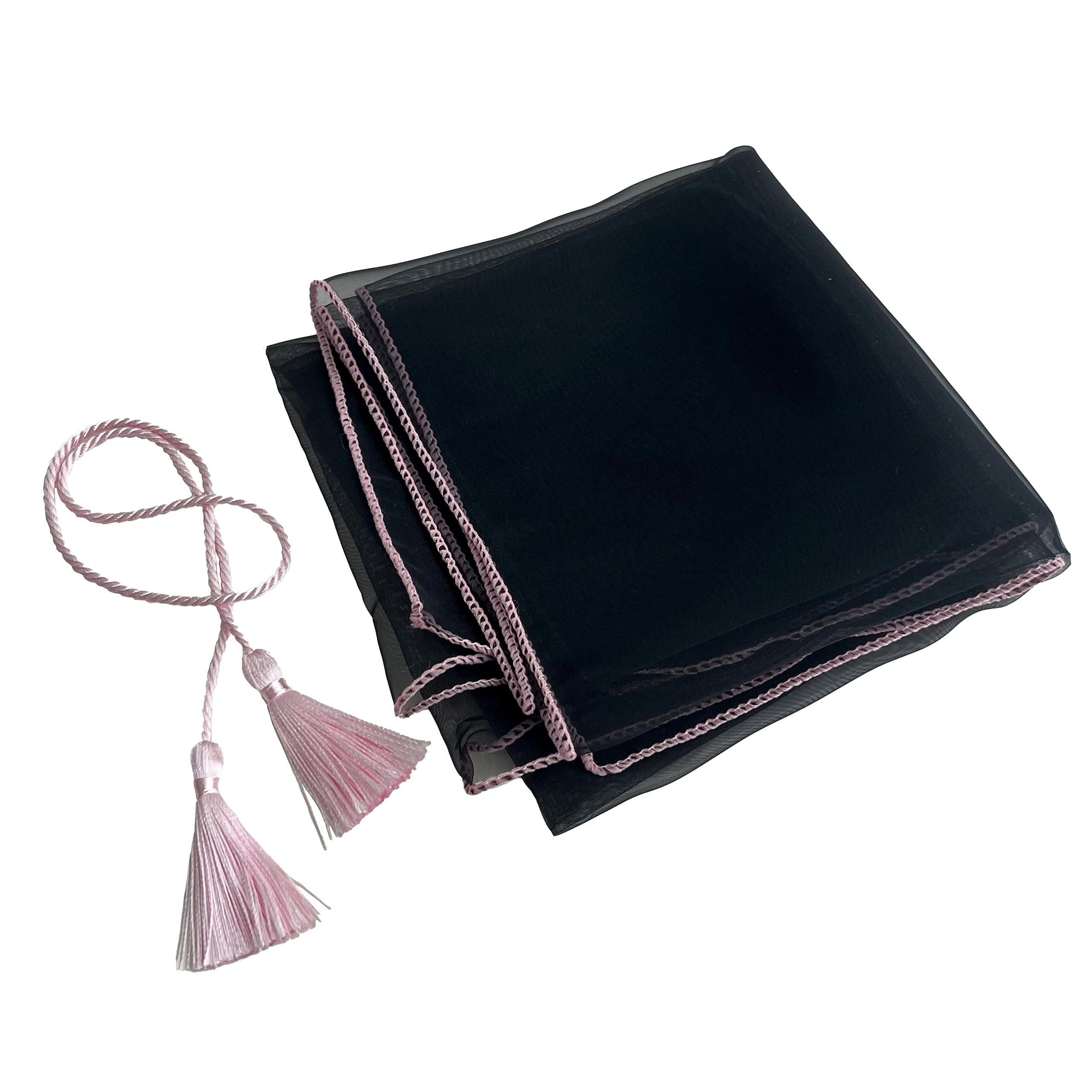 LITTLE DARLING Korean Traditional Fabric and Knot Bojagi and Norigae Sheer Chiffon Fabric Gift Wrap Wine Wrapping Cloth and Accessory (Black&Pink)