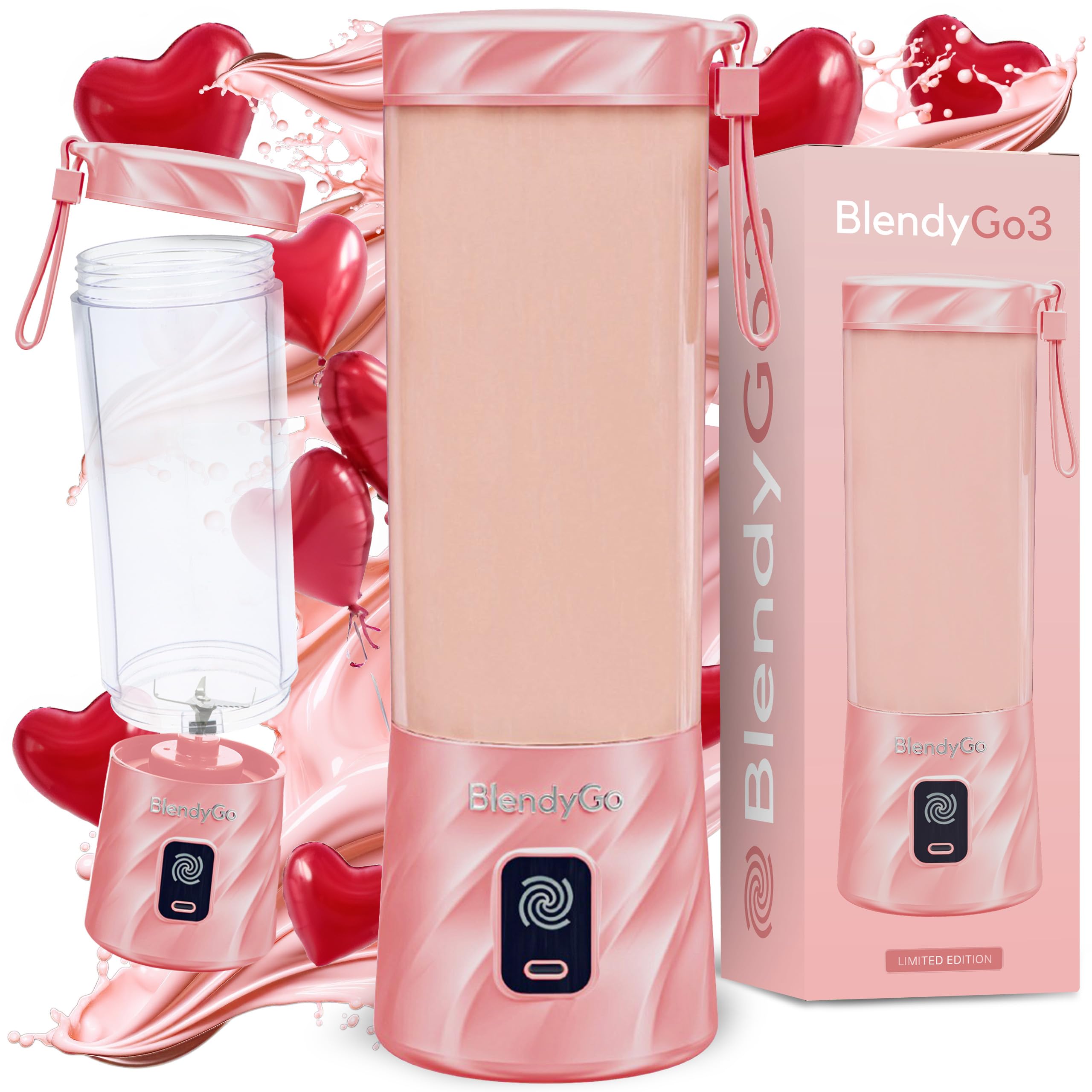 Blender portable BlendyGo3, Mixeur, Blender Smoothie rechargeable USB, Mixeur Smoothie puissant sans fil, Mini Blender pour smoothies et jus, sans BPA, 550 ml (Sugar Pink)