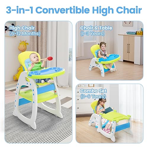 Miniatura 5 de SANDINRAYLI Silla alta, sillas altas convertibles para bebés y niños pequeños, silla de bebé 3 en 1 para comer, silla alta ajustable para bebés
