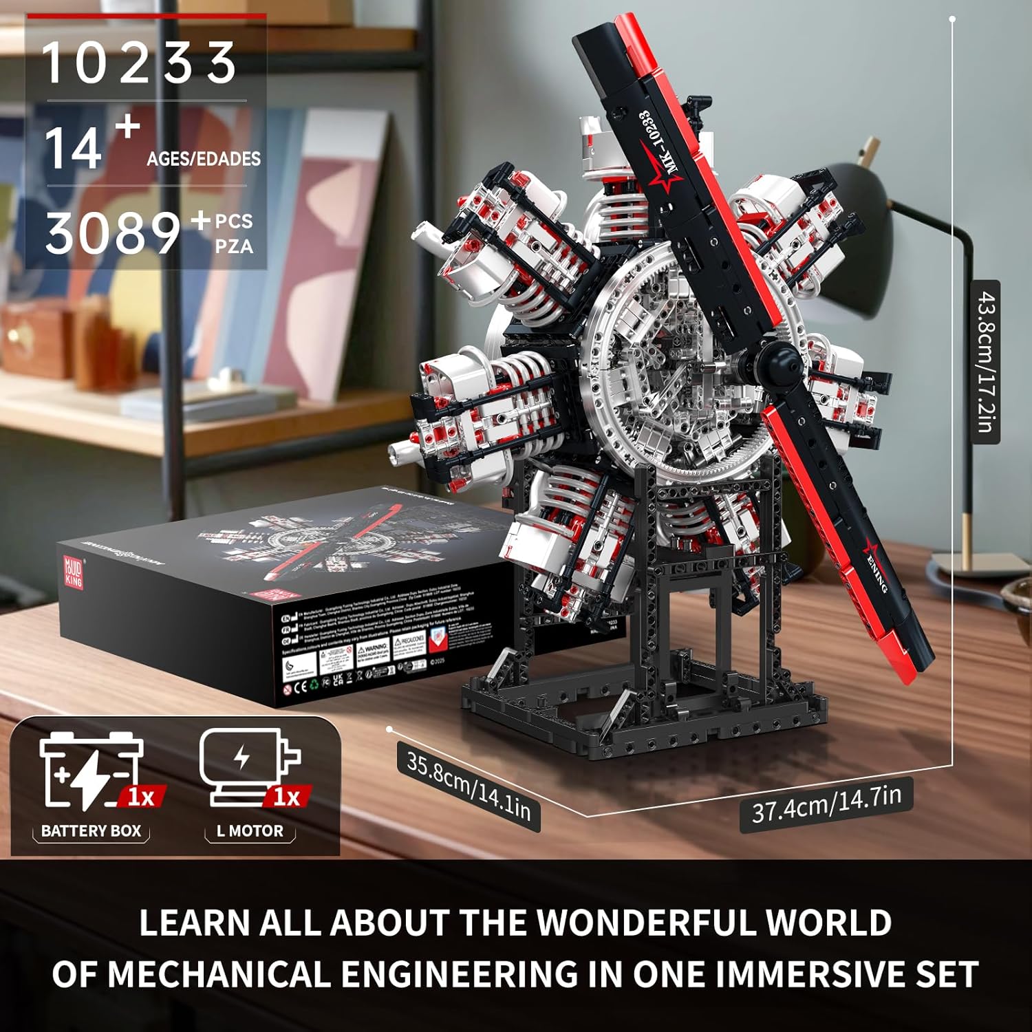 Mould King Military Aircraft Engine Building Block Kit, 3089 Pieces Radial Aviation Engine Model That Runs with Motor, Mechanical Science Education STEM Toy Gifts for Adults