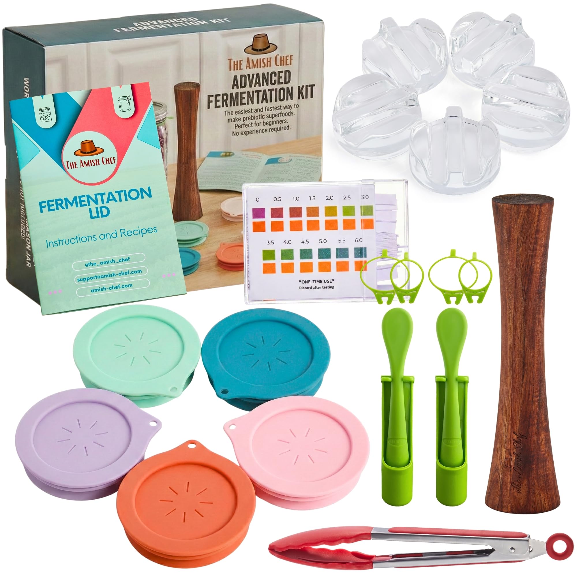 Advanced Fermentation Kit - Pickle Kit, Sauerkraut Making Kit Kimchi Container - Fermentation Airlock Lids for Wide Mouth Mason Jars by The Amish Chef