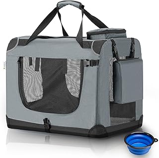 Juskys Lassie Dog Transport Crate, Foldable and Portable, 50 x 70 x 52 cm, with Blanket, Pocket and Handles, for Dogs, Cats and Other Pets, Oxford Fabric, Dog Car Carrier, L, Grey product image
