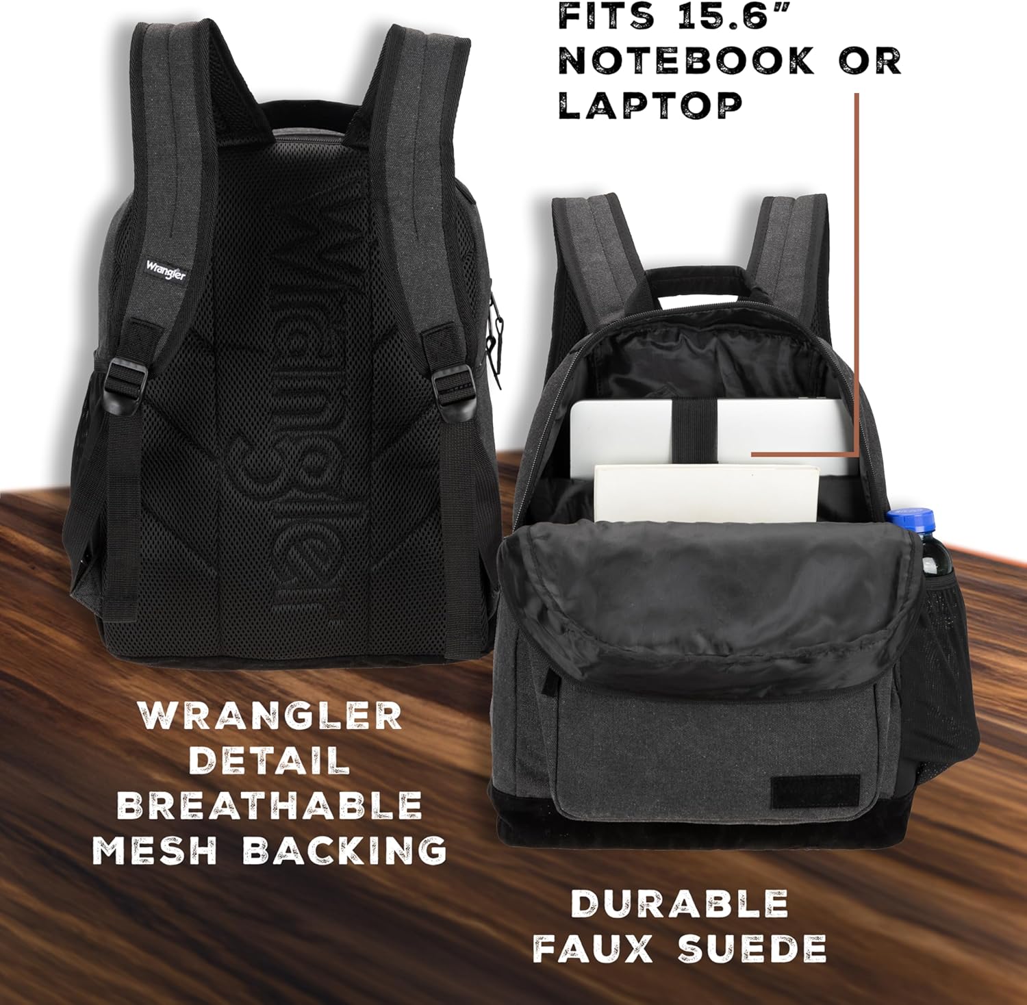 Wrangler Yellowstone Sturdy Backpack for Travel Classic Logo Water Resistant Casual Daypack for Travel with Padded Laptop Notebook Sleeve (Dark Gray) - Image 5