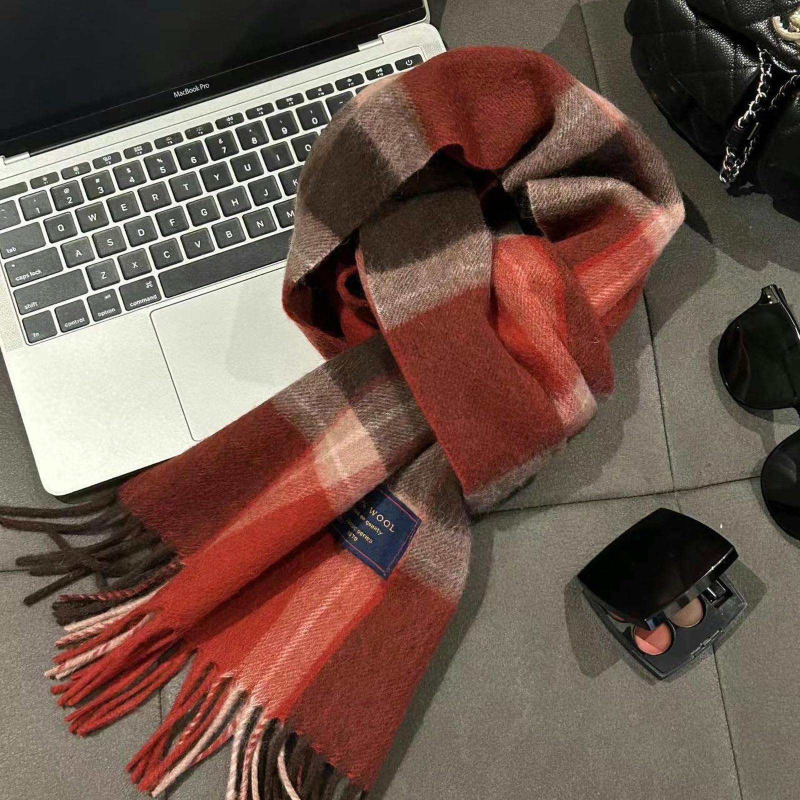 Sciarpa Donna Lana Sciarpa Femminile Versatile Sciarpa Invernale Coppia Maschile Cashmere Caloroso Regalo di Natale A Doppia Faccia 33 * 188 Cm-griglia Rossa