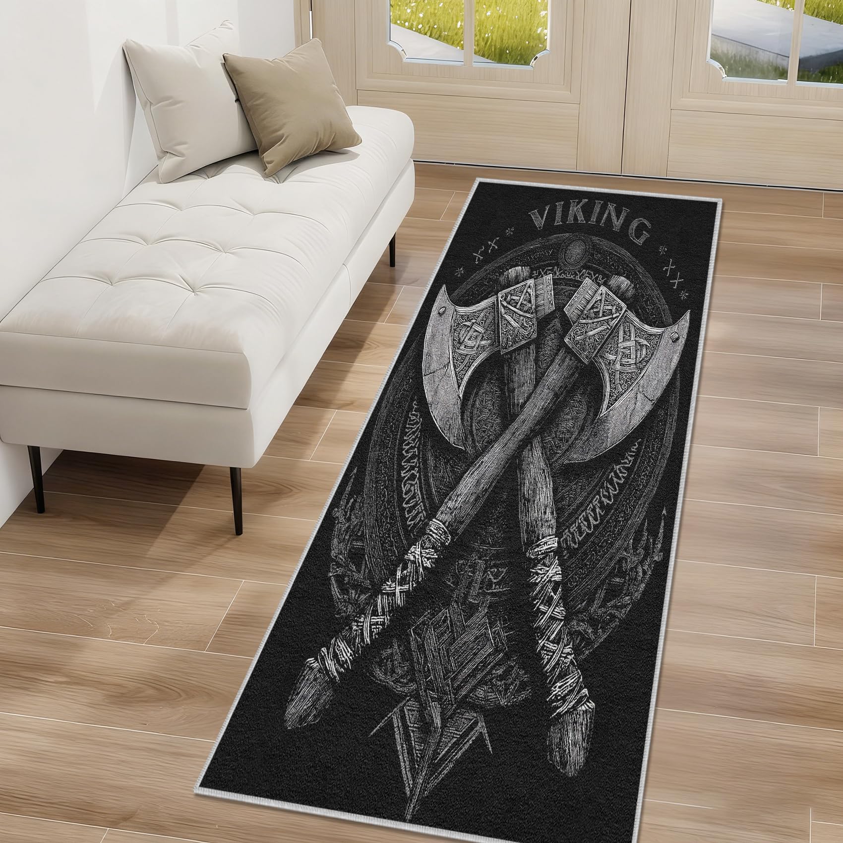 Generisch Wikinger Teppich Läufer, Nordische Mythologie Teppich Läufer Flur 80x150cm rutschfest Waschbar Küchenteppich Teppichläufer für Korridor Eingang Küche Schlafzimmer Teppiche eJO272