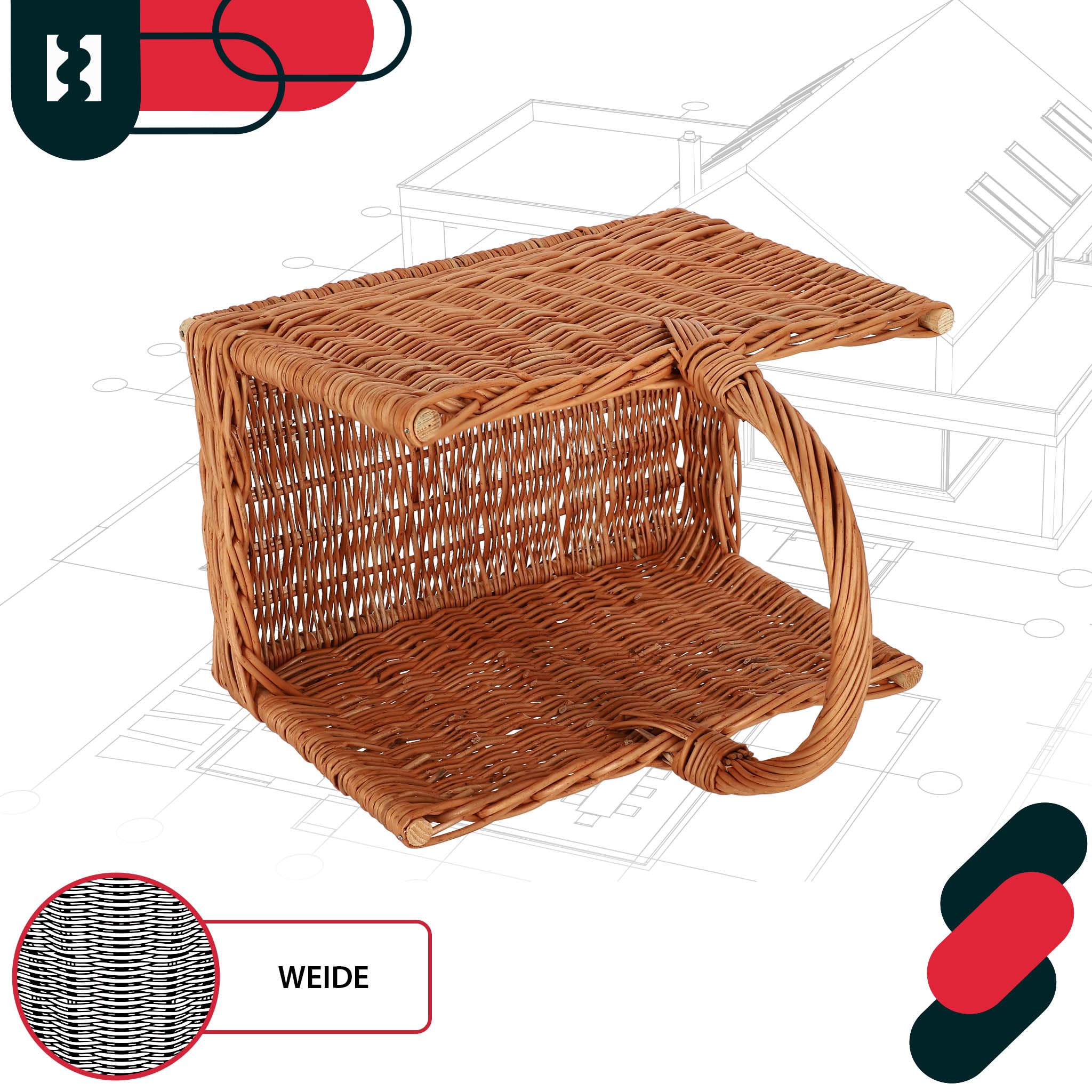 KOTARBAU® Cesta Leña Chimenea - Mimbre - 45 x 29 x 45 cm - Marrón - Capazo para Leña - Cesta de Mimbre - con Asa - Rectangular - Natural - Robusto