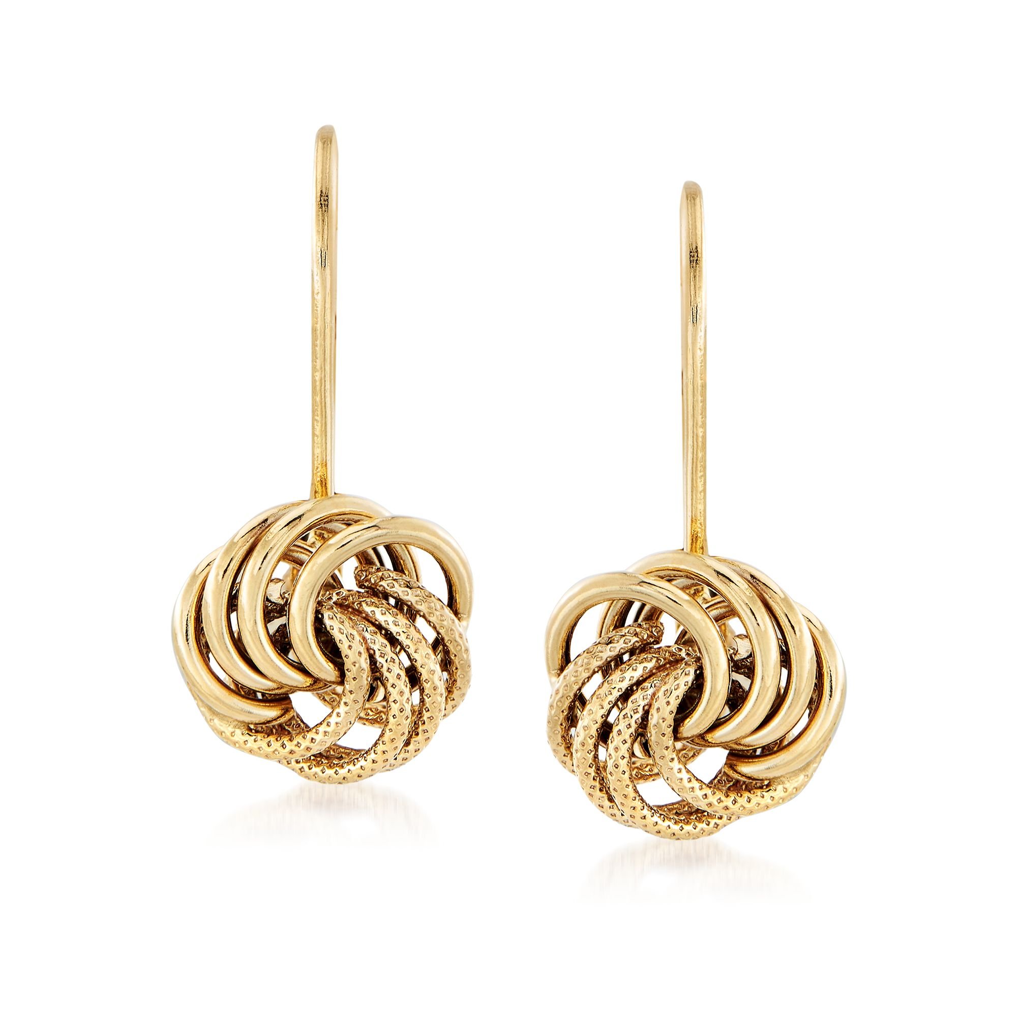 Ross-SimonsItalian 14kt Yellow Gold Textured and Polished Rosette Drop Earrings