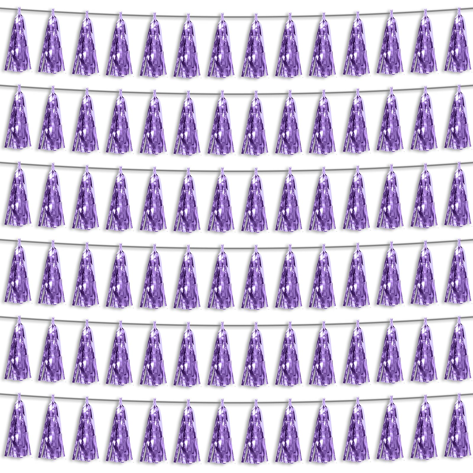 6P Light Purple Foil Fringe Metallic Tassel Streamers Banner Tassel Garland for Parade Floats, Bachelorette, Wedding, Birthday, Graduation, Christmas,