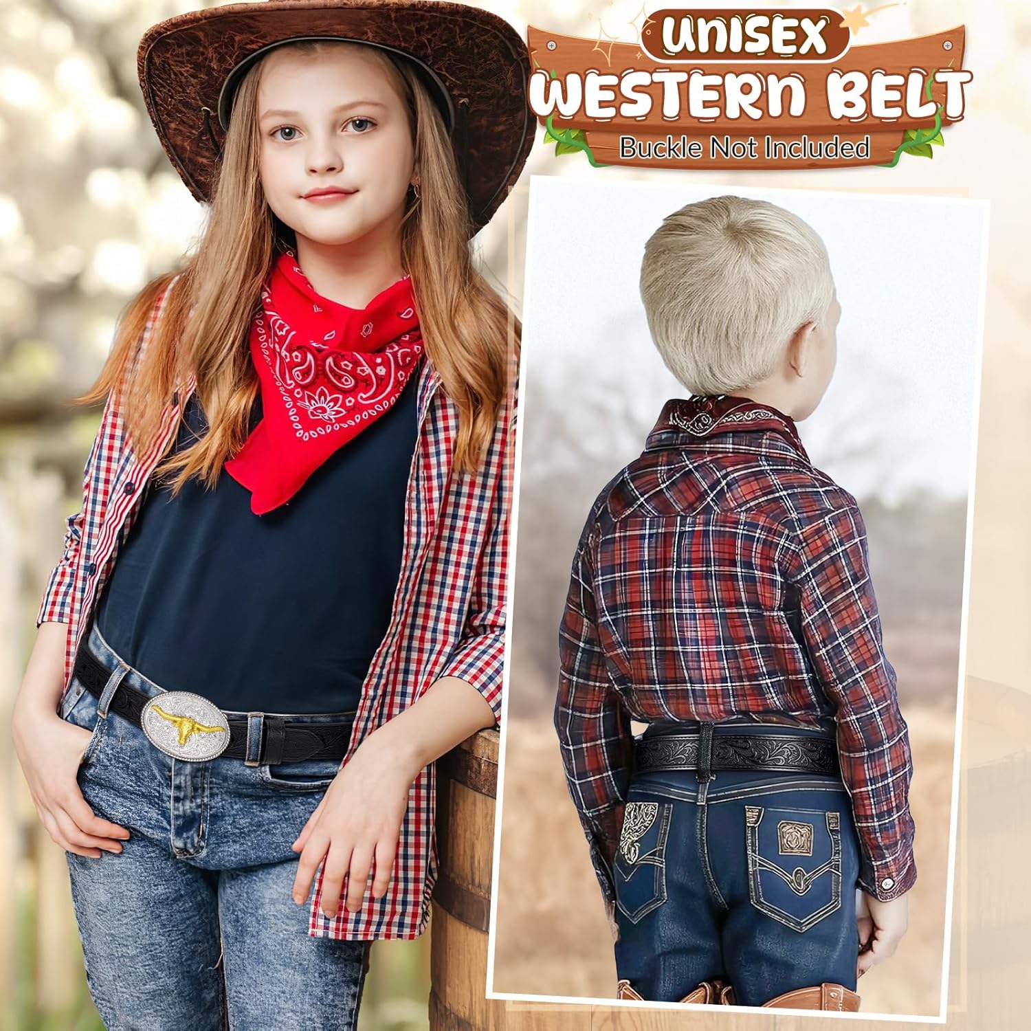 BELTROAD Western Belt Strap for Kids Boys Girls Toddler Genuine Leather Belt Cowgirl Cowboy Kids Western Belts for Jeans Gift - Image 3