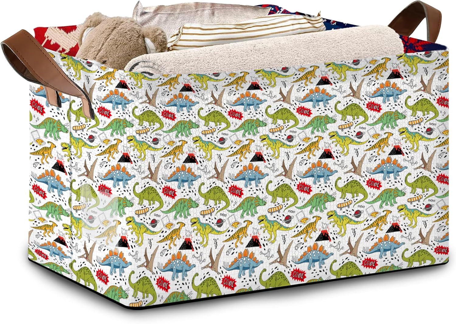 Spring Bunny & Floral Storage Basket Large 17x11.5x10.5 Inche-Collapsible Fabric Organizer Bin with Handles for Easter Decor, Garden Theme -Decorative Hamper with Rabbit and Flower Design-Single Pack