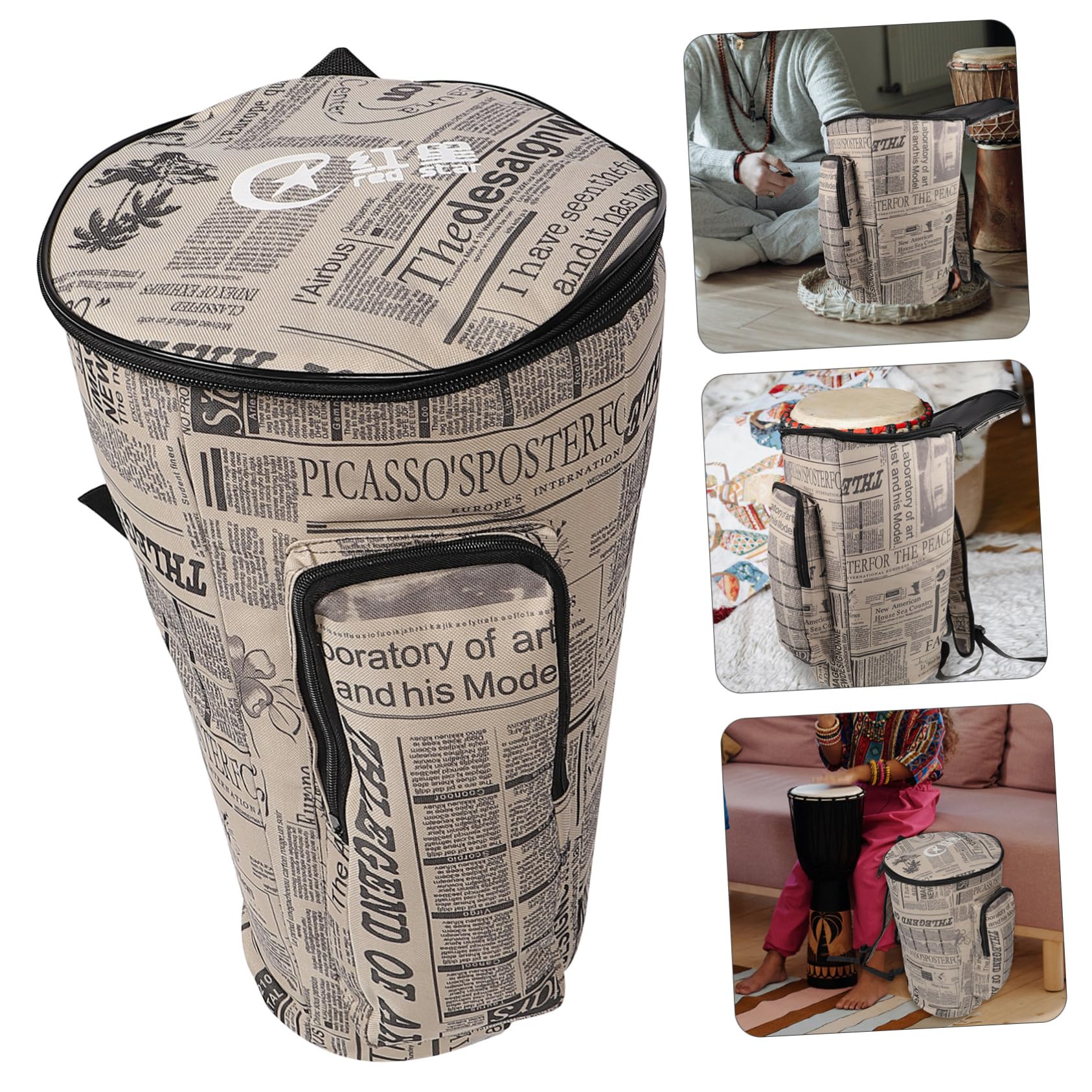 BESTonZON Afrikanischer Trommelkoffer - Afrikanische Trommel Tasche - Handgefertigte Trommel Tasche - Schwamm Djembe - Brown