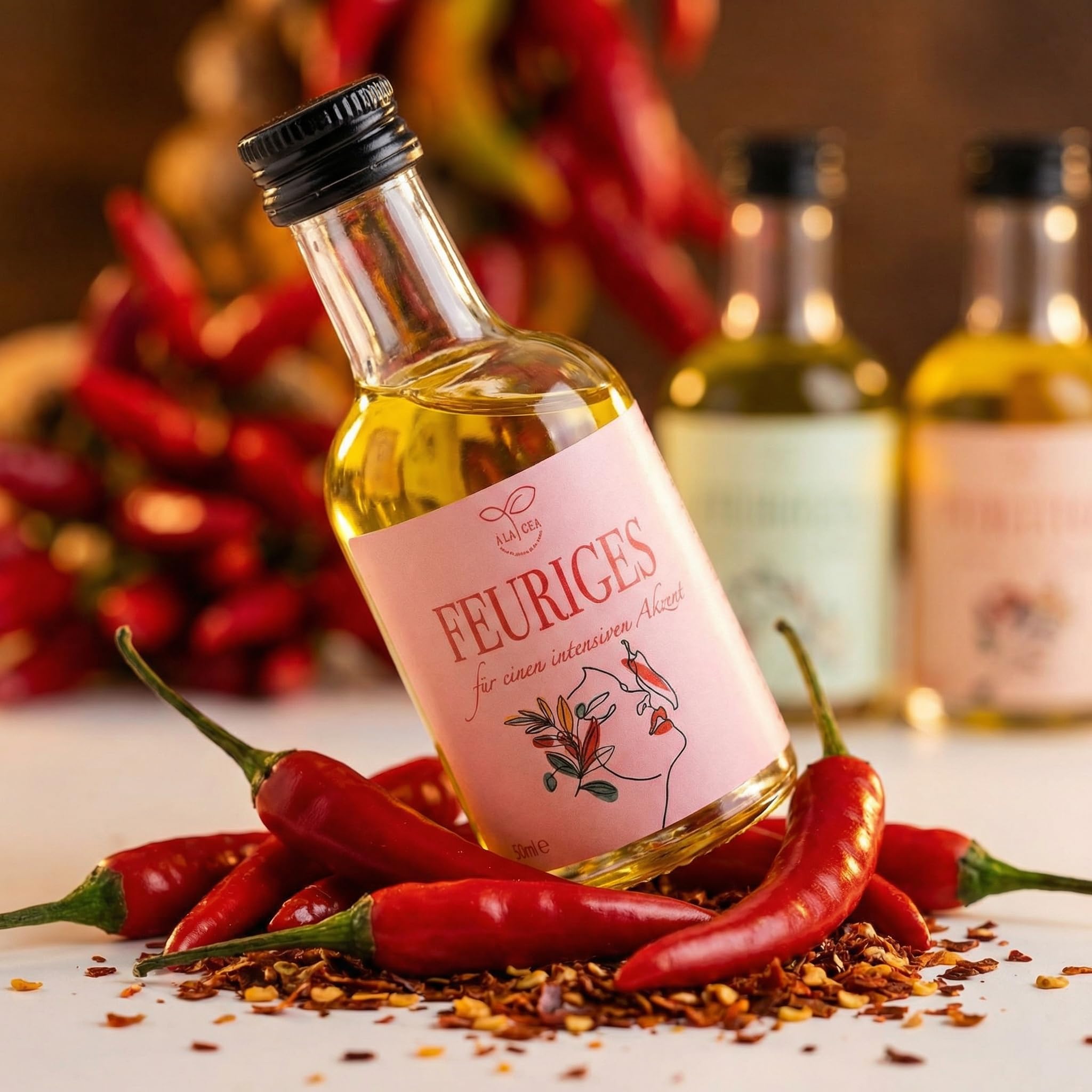 Á LA GEA Geschenkset Premium Aromatisiertes Olivenöl Chili Knoblauch Rosmarin Klassisch Mediterranes Gourmet Tasting Set