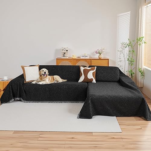Miniatura 10 de MYSKY HOME Funda de sofá para sofá seccional, 2 fundas de sofá para funda de sofá en forma de L, protector de muebles para mascotas, niños, funda de