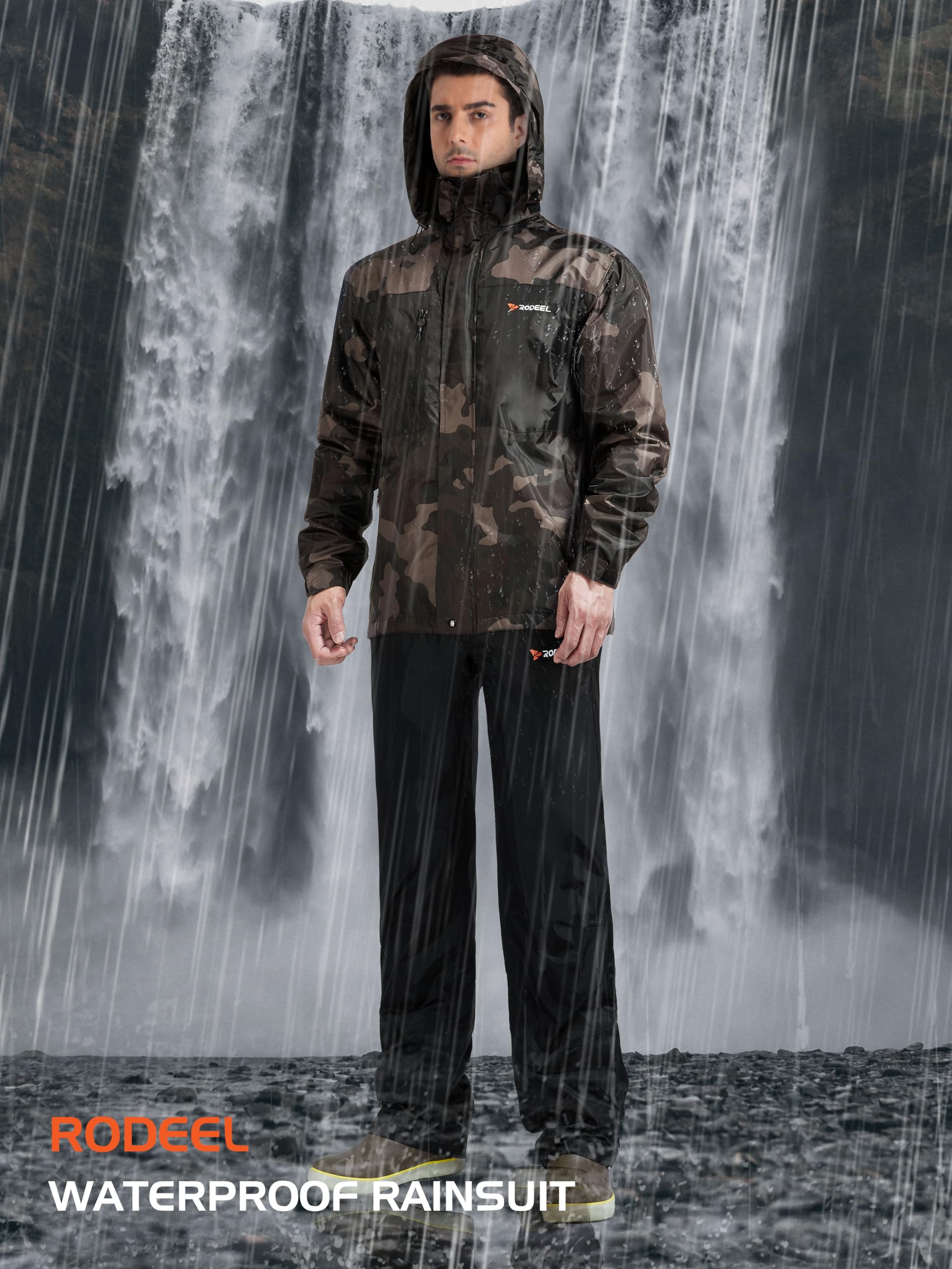 Rodeel Waterproof Fishing Rain Suit for Men (Rain Gear Jacket & Trouser Suit)
