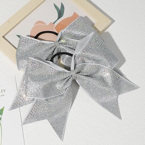 Miniatura 7 de DEEKA 6 lazos grandes con purpurina de 8 pulgadas con diamantes de imitación completos, lazos para el pelo brillantes y coloridos, banda elástica,