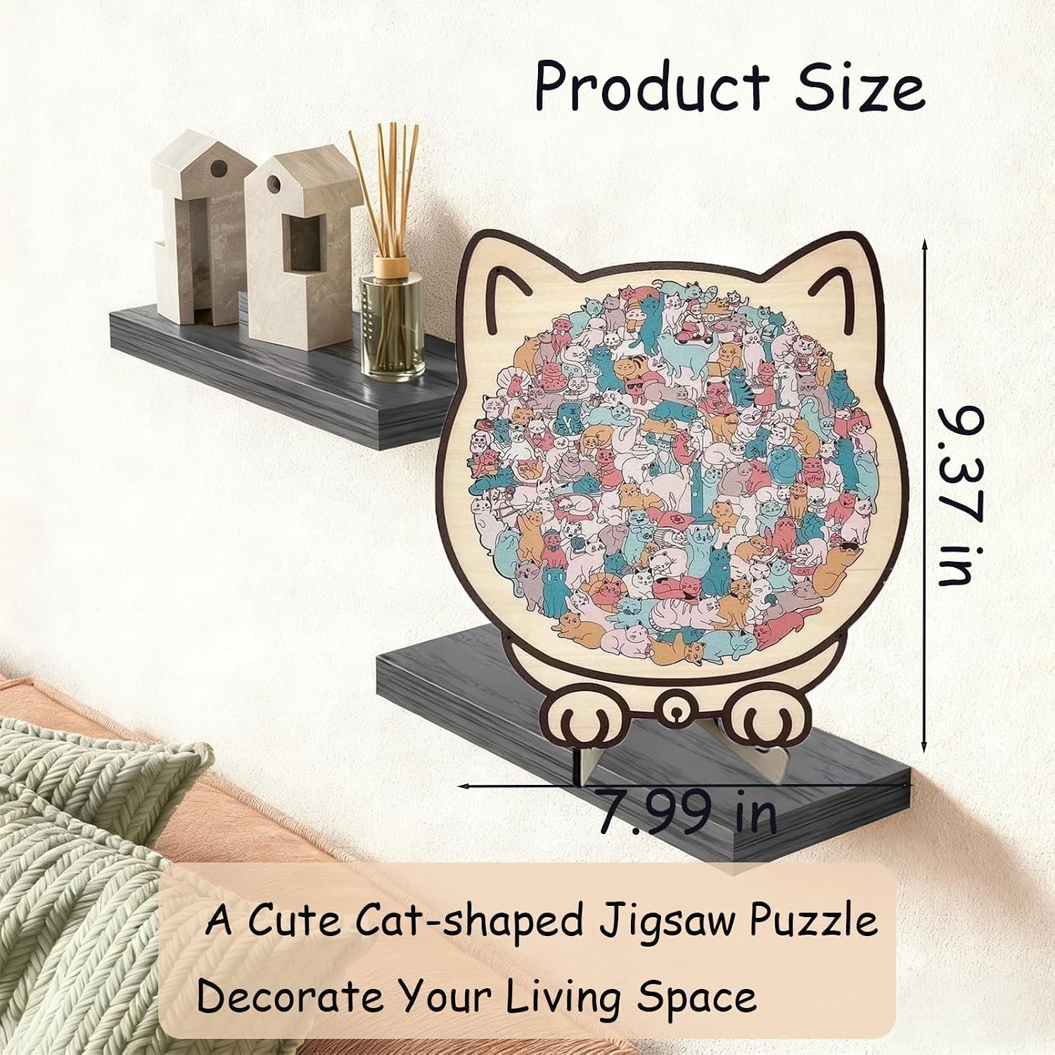 135-Piece Cat Puzzle, Cat Shaped Wooden Jigsaw Puzzle, Macaron Colored Animal Jigsaw Puzzles Gifts for Adults Cat Lovers, Home Decor