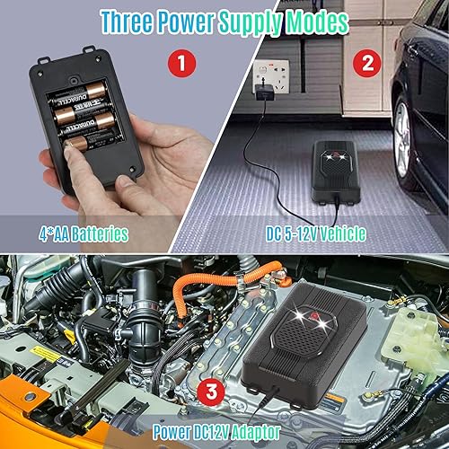 Miniatura 2 de Repelente ultrasónico de roedores para automóviles e interiores, paquete de 4 unidades, funciona con pilas, disuasorio de ratas con luz