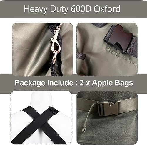 Miniatura 9 de FCOUIID Bolsa de recolección de manzanas de cosecha  Impermeable 600D Frutas Delantal Bolsa para almacenamiento de frutas para huerto al aire libre,