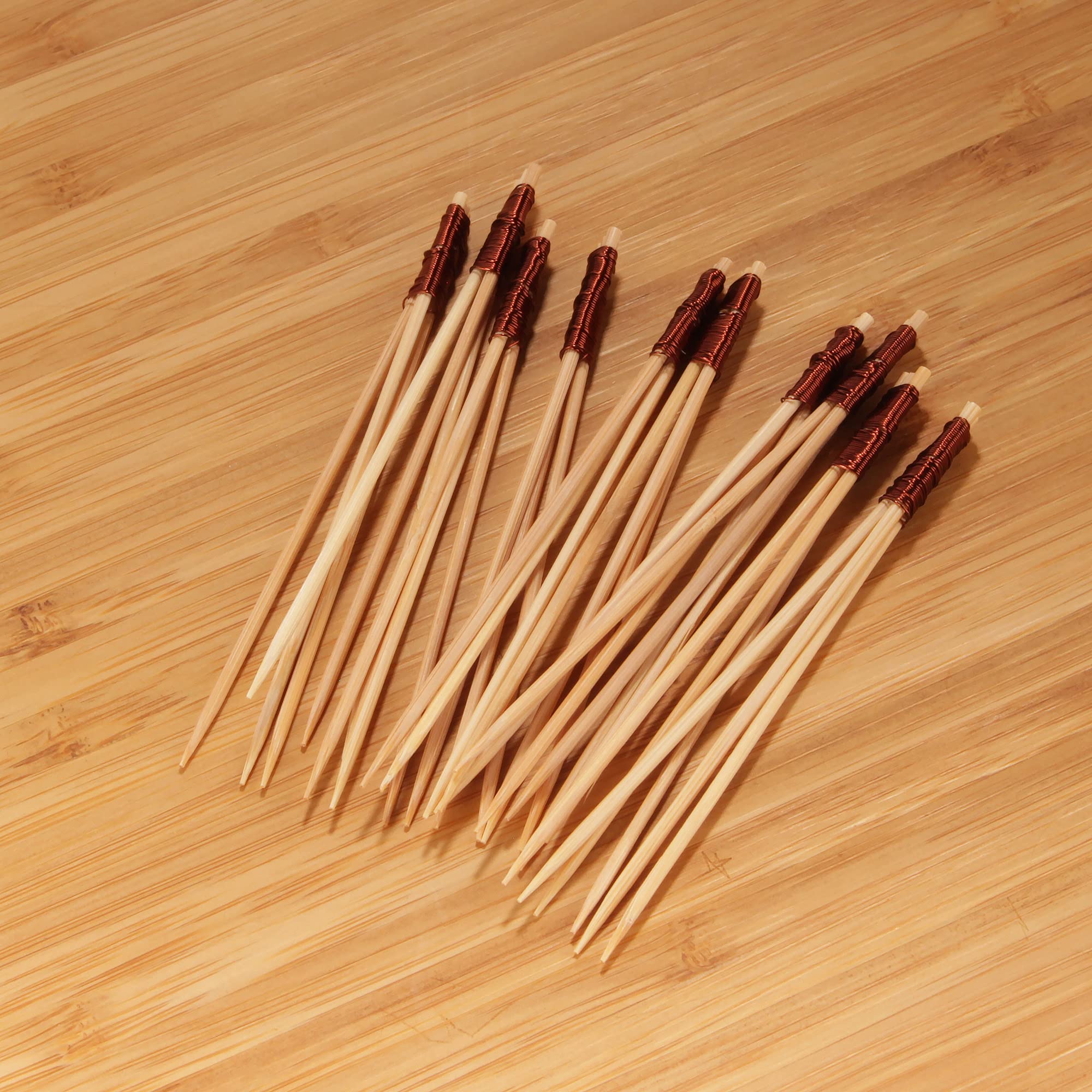 BambooMN - Lot de 300 pics Trident en bambou – Fil marron – Pour événements, vacances, restaurants ou fournitures de fête de catégorie Brown – 8,9 cm