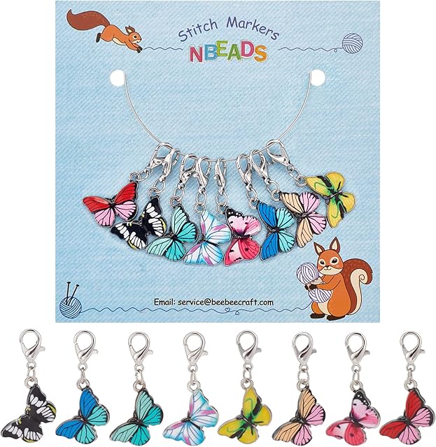 NBEADS 8 Pcs Butterfly Stitch Markers, Enamel Alloy Crochet Stitch Marker Charms Removable Lobster Clasp Locking Stitch Marker for Knitting Weaving Sewing Accessories Quilting Handmade Jewelry