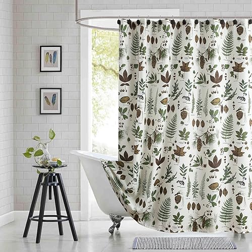 Miniatura 30 de Cortina de Ducha de Tela Floral, Azul Negro Beige Acuarela Planta Cortinas de Ducha para Baño, Cortinas de Baño Decorativas Modernas, 72" An x 72"