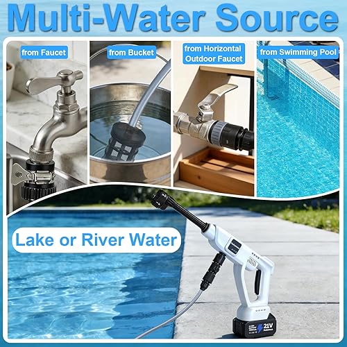 Miniatura 6 de Lavadora a presión inalámbrica alimentada por baterías, lavadora eléctrica portátil de 1500 PSI 2.6 GPM con motor sin escobillas de 400 W, baterías