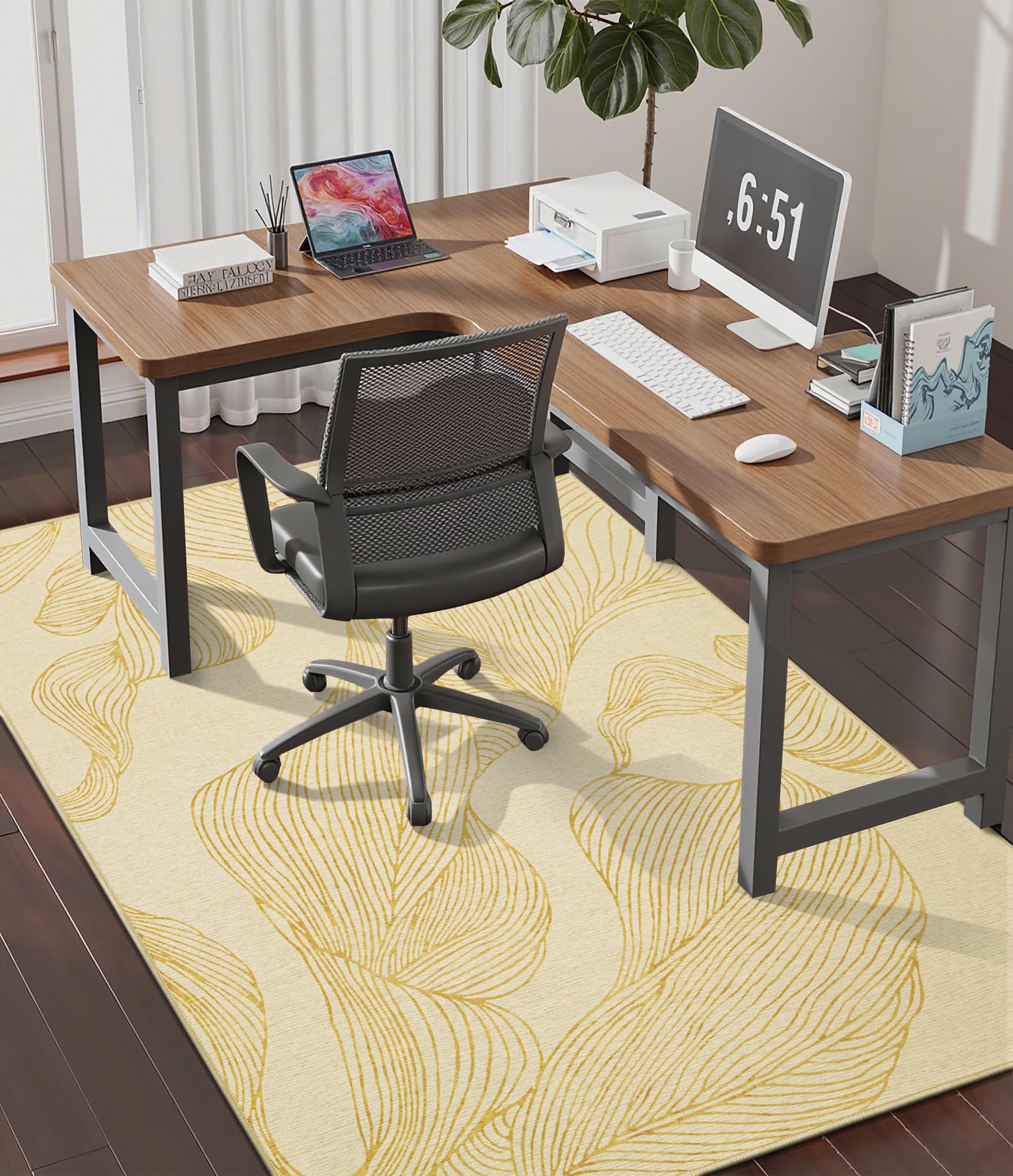 chakme Office Chair Mat for Hardwood Floor, 60"x45" Easy Glide Computer Desk Mat Protector for Rolling Chair Under Desk Rug Nonslip Backing, Machine Wash, (Golden Leaf)