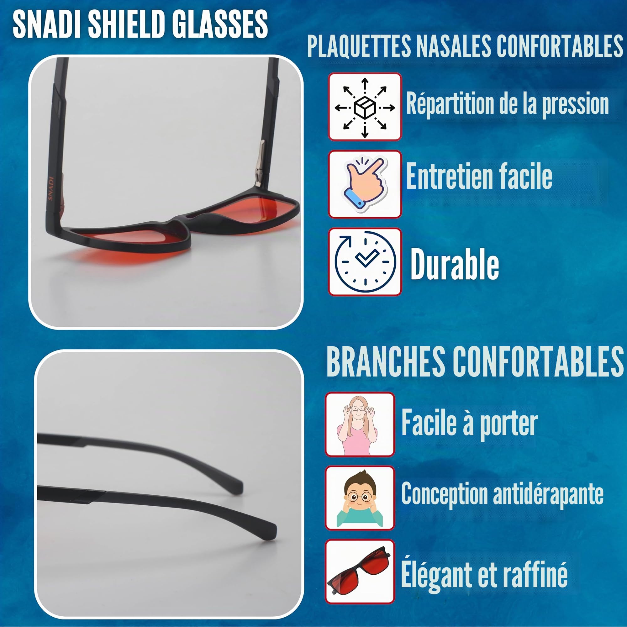 SHIELD: Lunettes de Blocage de la Lumière Bleue (70-99%) pour Écrans, Télévision, Ordinateur, Jeux et Lumière Artificielle. Améliorent le Sommeil