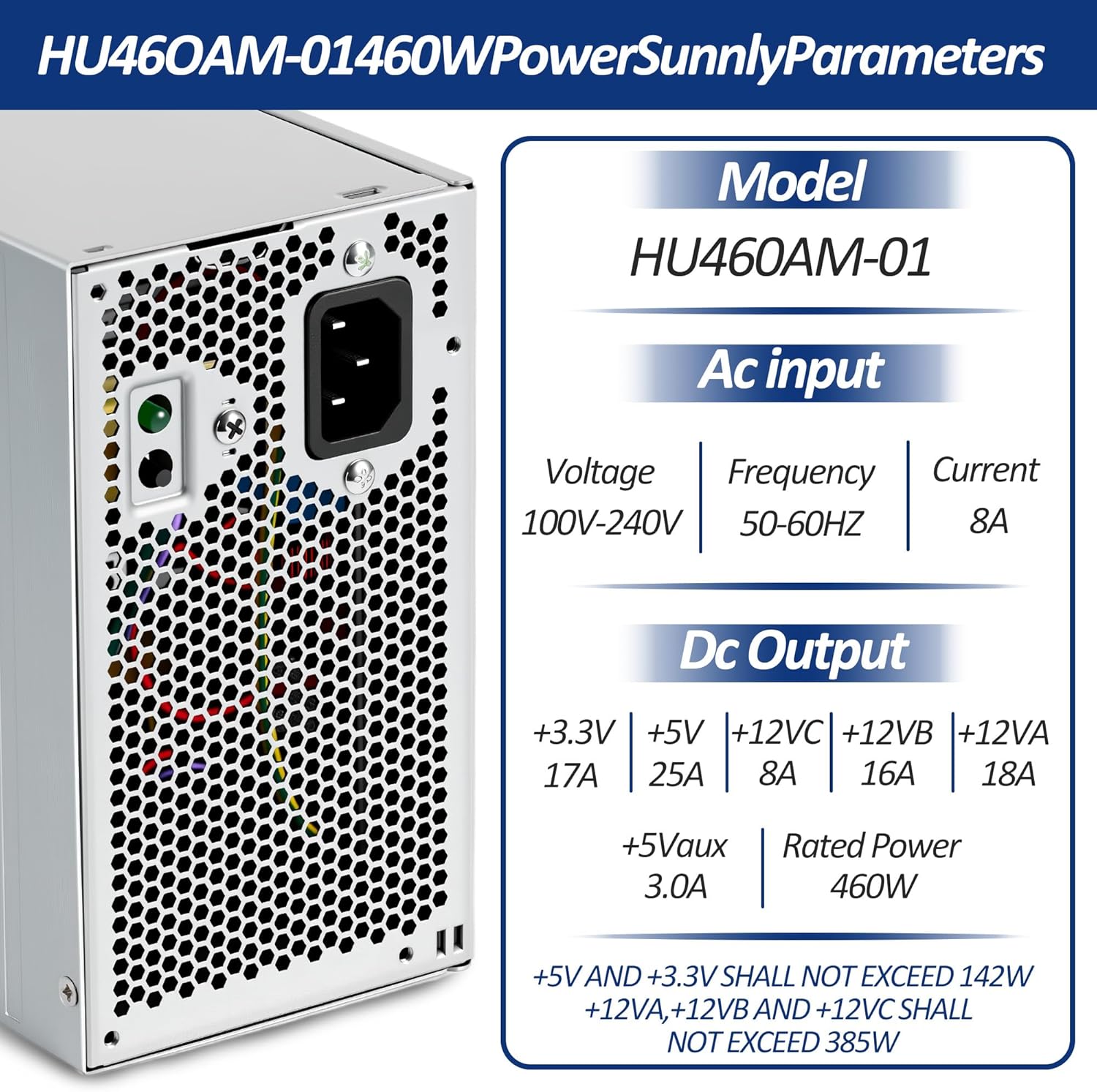 Upgraded HU460AM-01 WC1T4 D460AM-03 460W Power Supply Compatible with Dell XPS 7100 8000 8100 8300 8500 8700 8900 8910 8920 8930 Alien-Ware Aurora R5 R6 R7