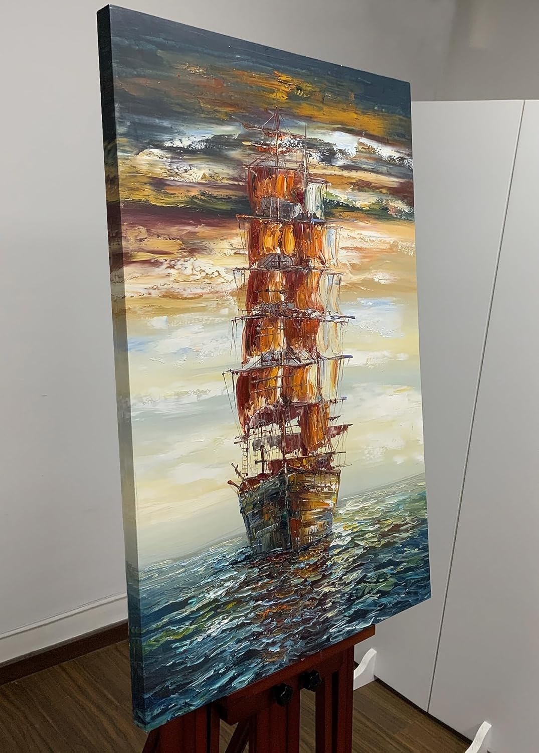 V-inspire Art,24x36 Inch Modern Abstract Hand painted Sailboat Oil Paintings Acrylic Painted Canvas Wall Art Decor for Living room Bedroom Dining room Artwork for Home Walls