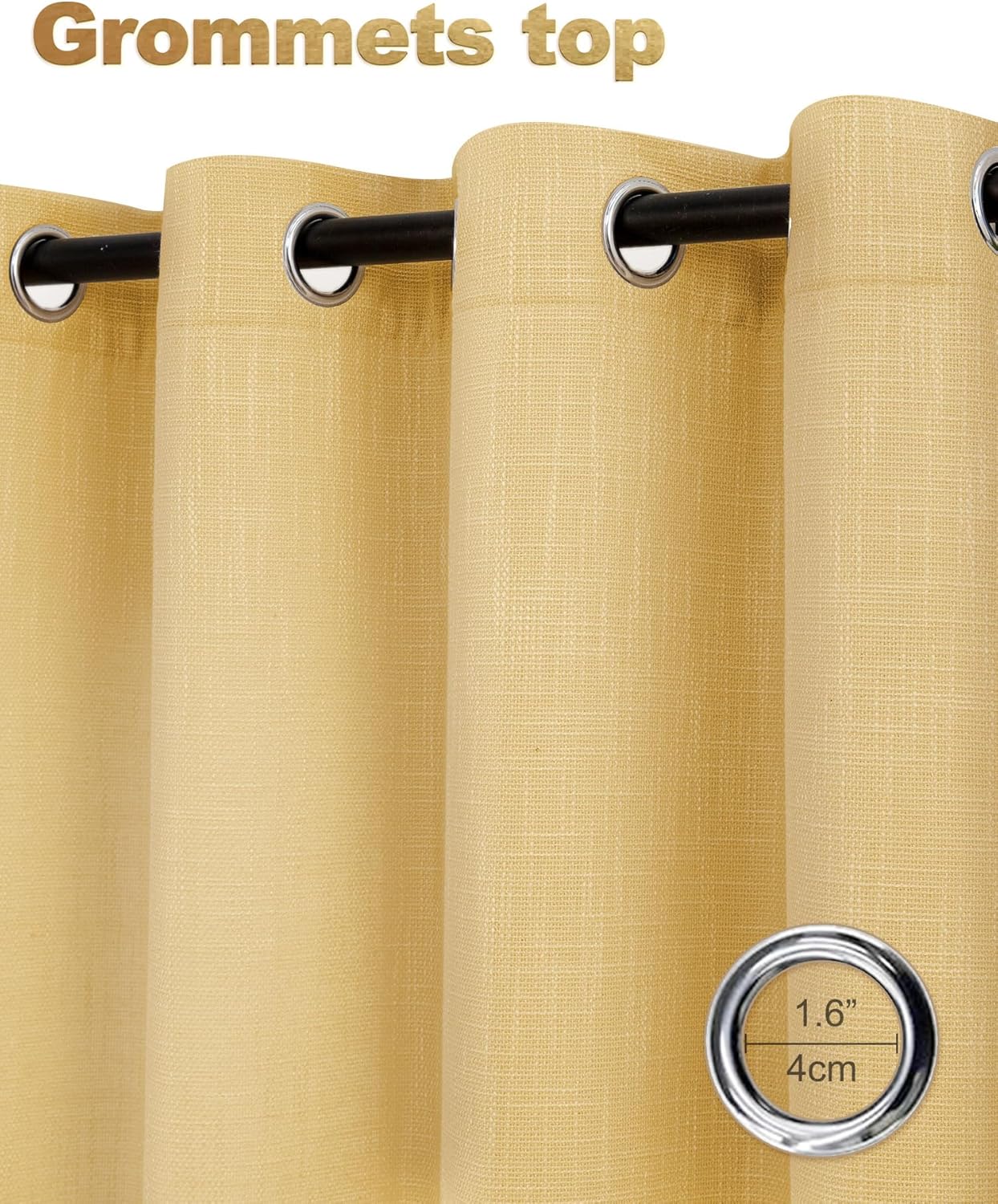 Mustard Yellow Linen Window Curtain Panels with Grommets 52 inches Width 108 inches Length Set of 2, DIY Home Decor Drapes for Multiple Rooms