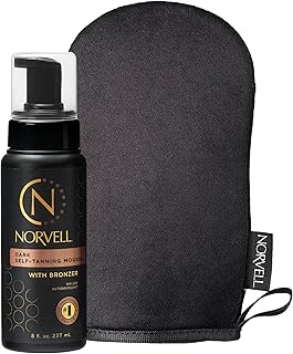 Norvell Sunless Dark Self Tanner Mousse with Mitt, 8 Fl Oz + Streak Free Tanning Applicator Mitt - Instant Natural Looking Bronzing Glow