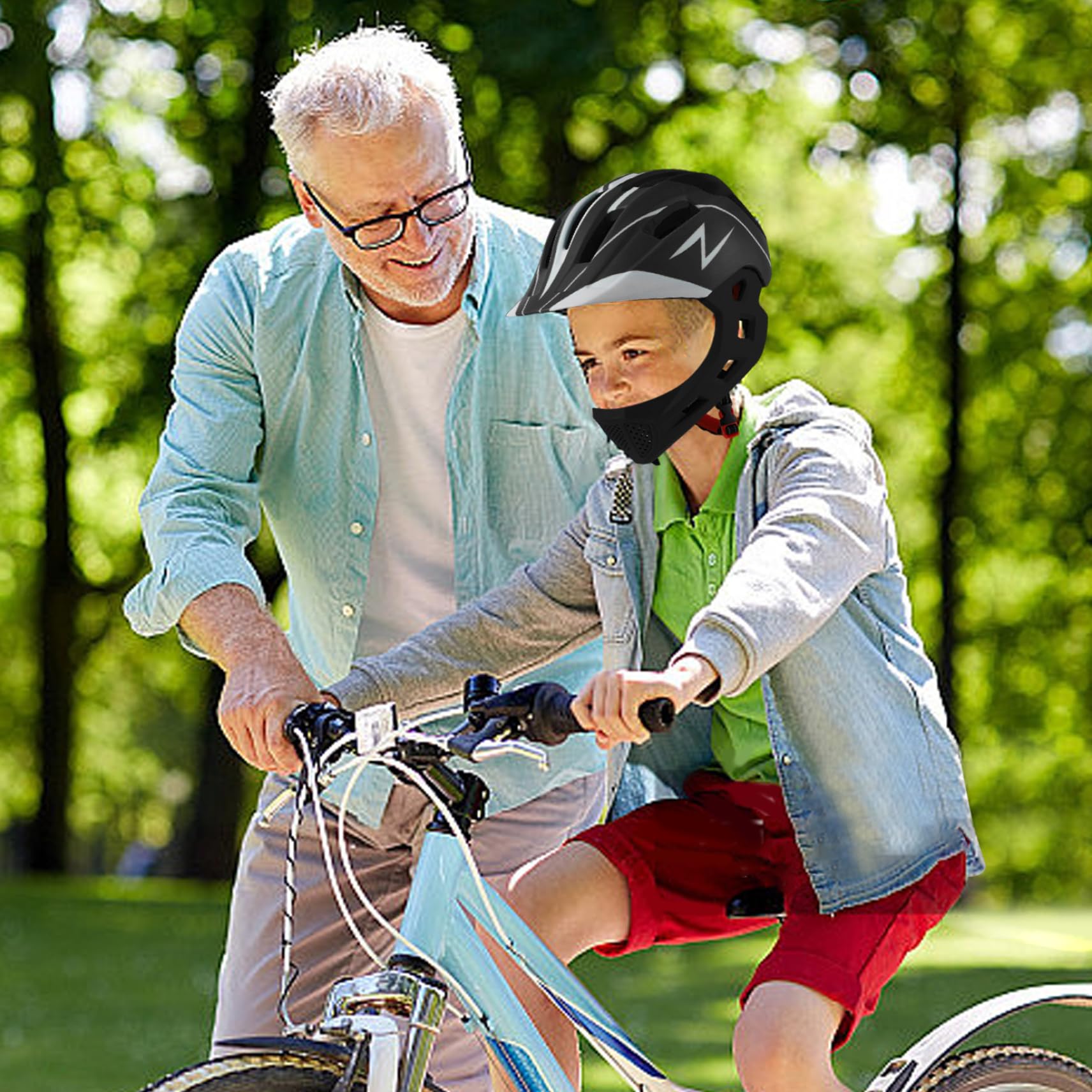 Casco Integral Infantil a Prueba de Golpes para Bicicleta, con luz Trasera, Transpirable y Protector de Barbilla Desmontable para Patines, monopatín y Patinete.