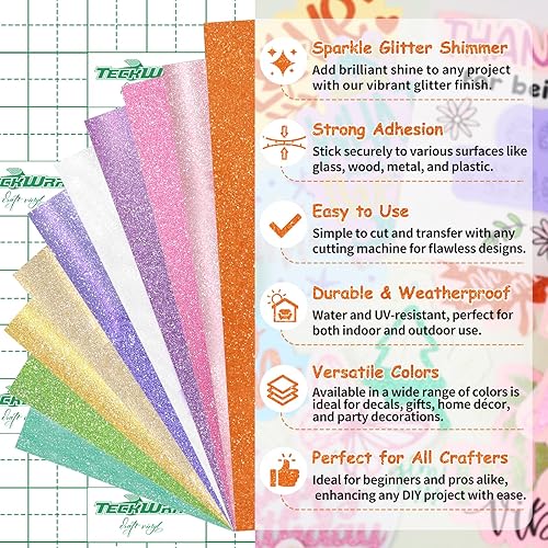 Miniatura 8 de TECKWRAP Vinilo brillante con purpurina para manualidades, 1 x 5 pies, morado claro