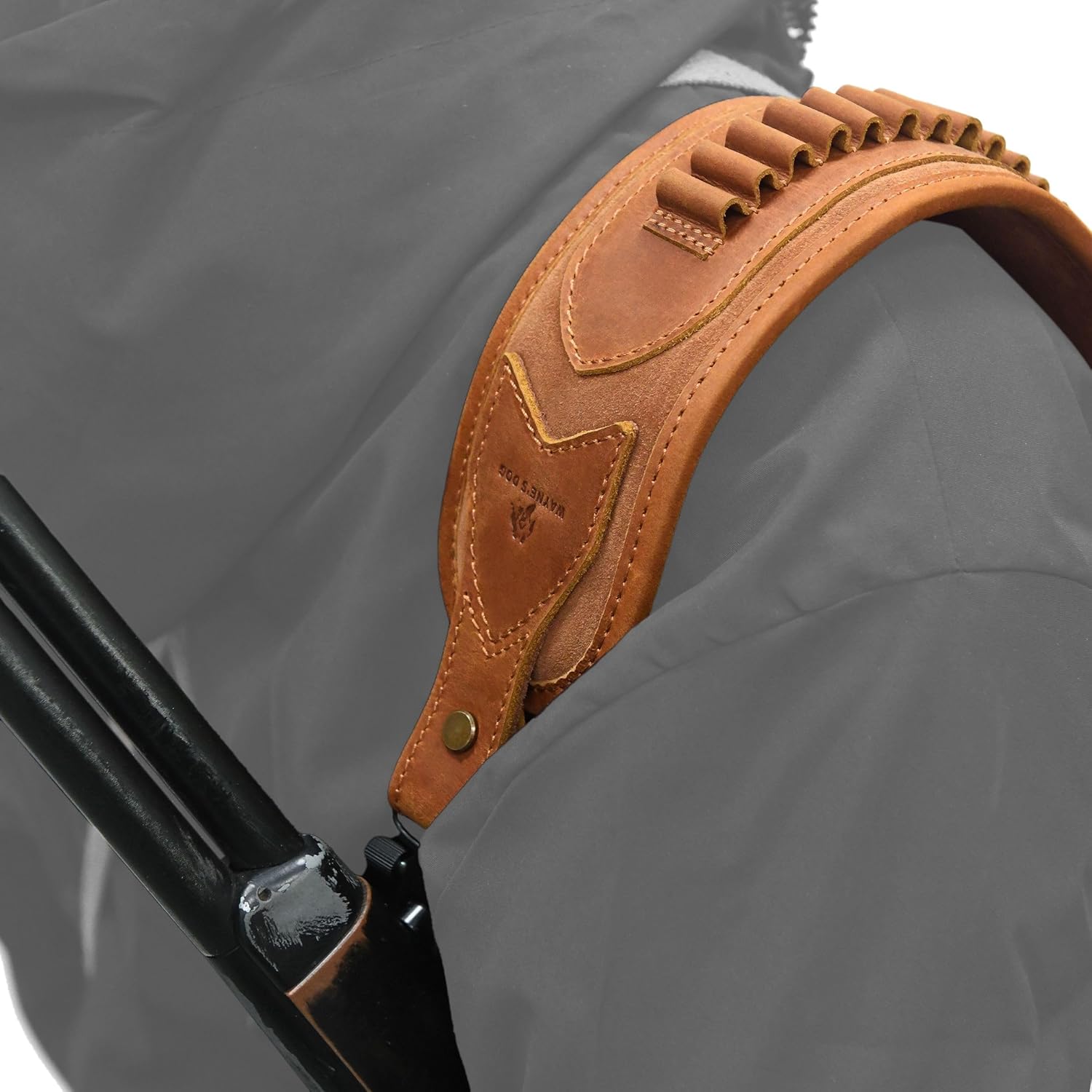 WAYNE'S DOG Cowhide Leather Gun Shell Holder Buttstock with Matched Rifle Sling for .308 .45-70MAG .357 .22LR 12GA