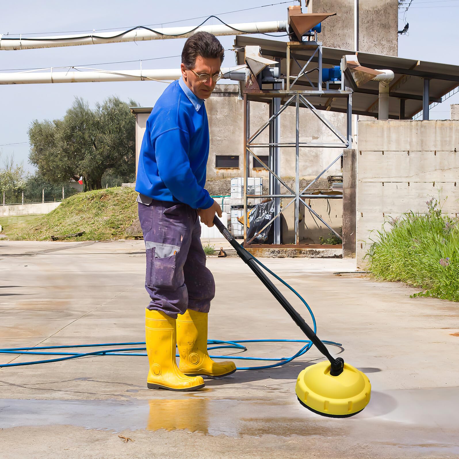 Sewroro Hidrolavadora Rotativa con Cepillo Giratorio de Plástico para Limpieza Profunda de Superficies Planas en Garaje y Exteriores con Diseño de Mango Largo