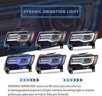 VLAND Led Headlights Compatible with Cherokee 4th Gen WK2 2011-2013 Halogen/Xenon Version w/Dynamic Animation Blue Running Light w/Sequential Turn Signal (Chrome)